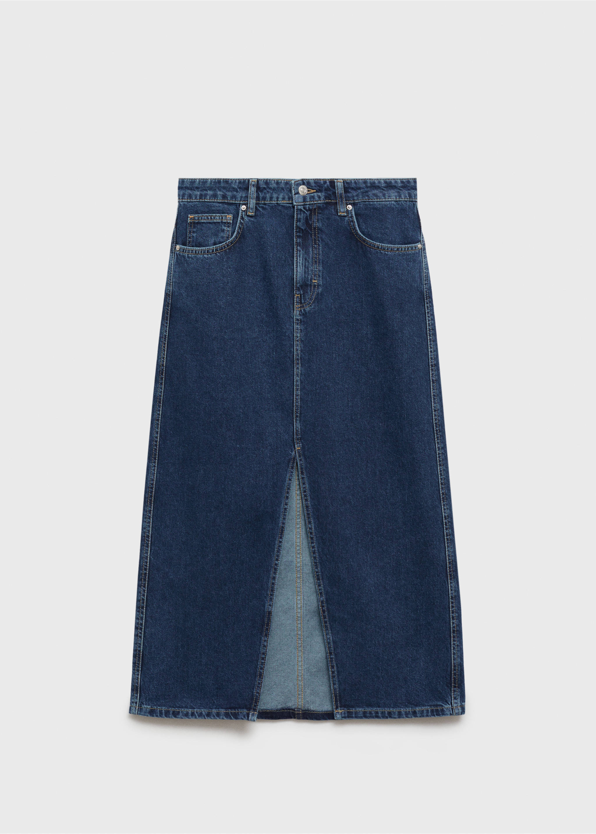 Denim midi-skirt - Article without model, Dark Blue. Ref: 77066007-00.