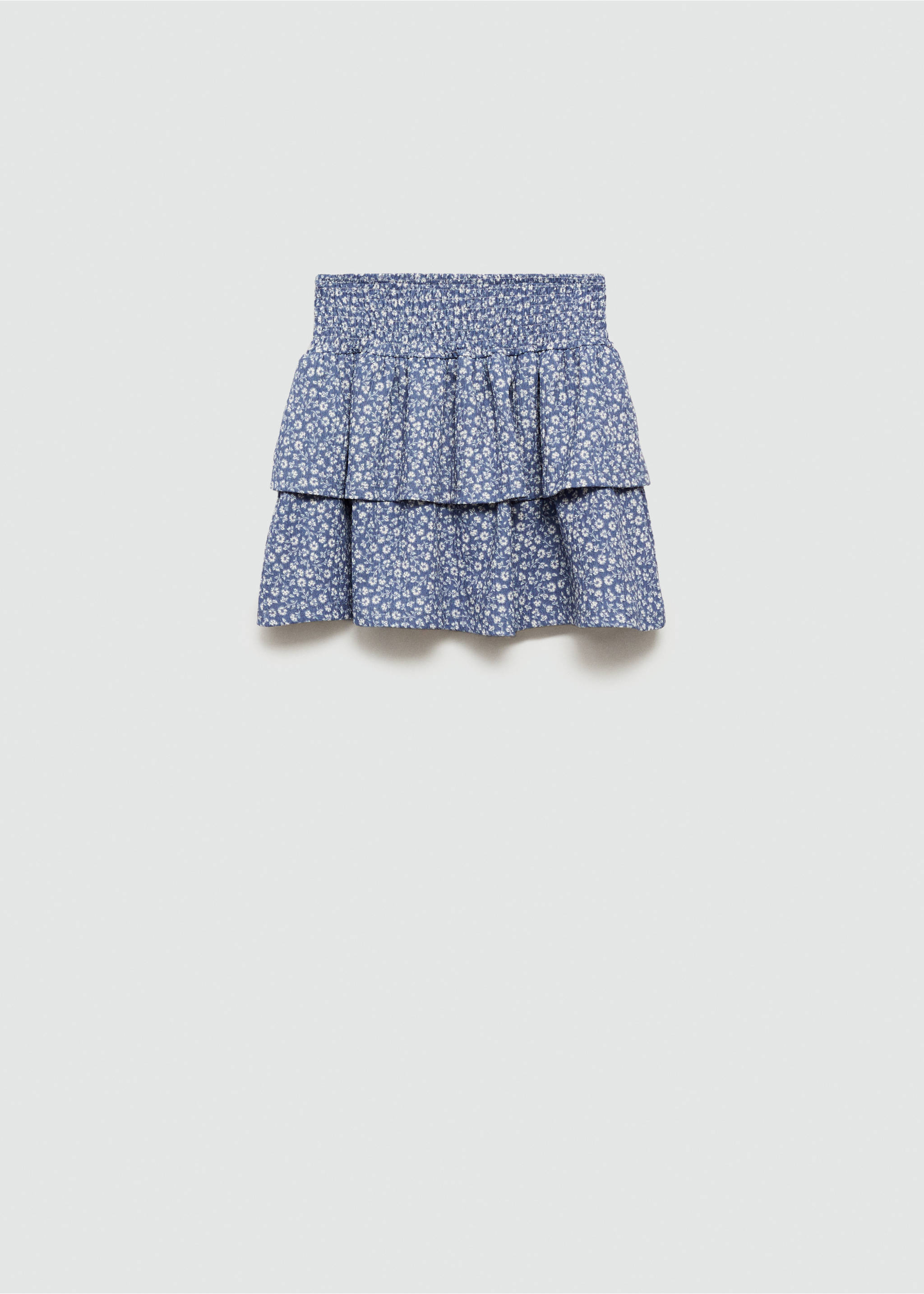 Ruffle flower print skirt - Article without model, Blue. Ref: 77066345-00.