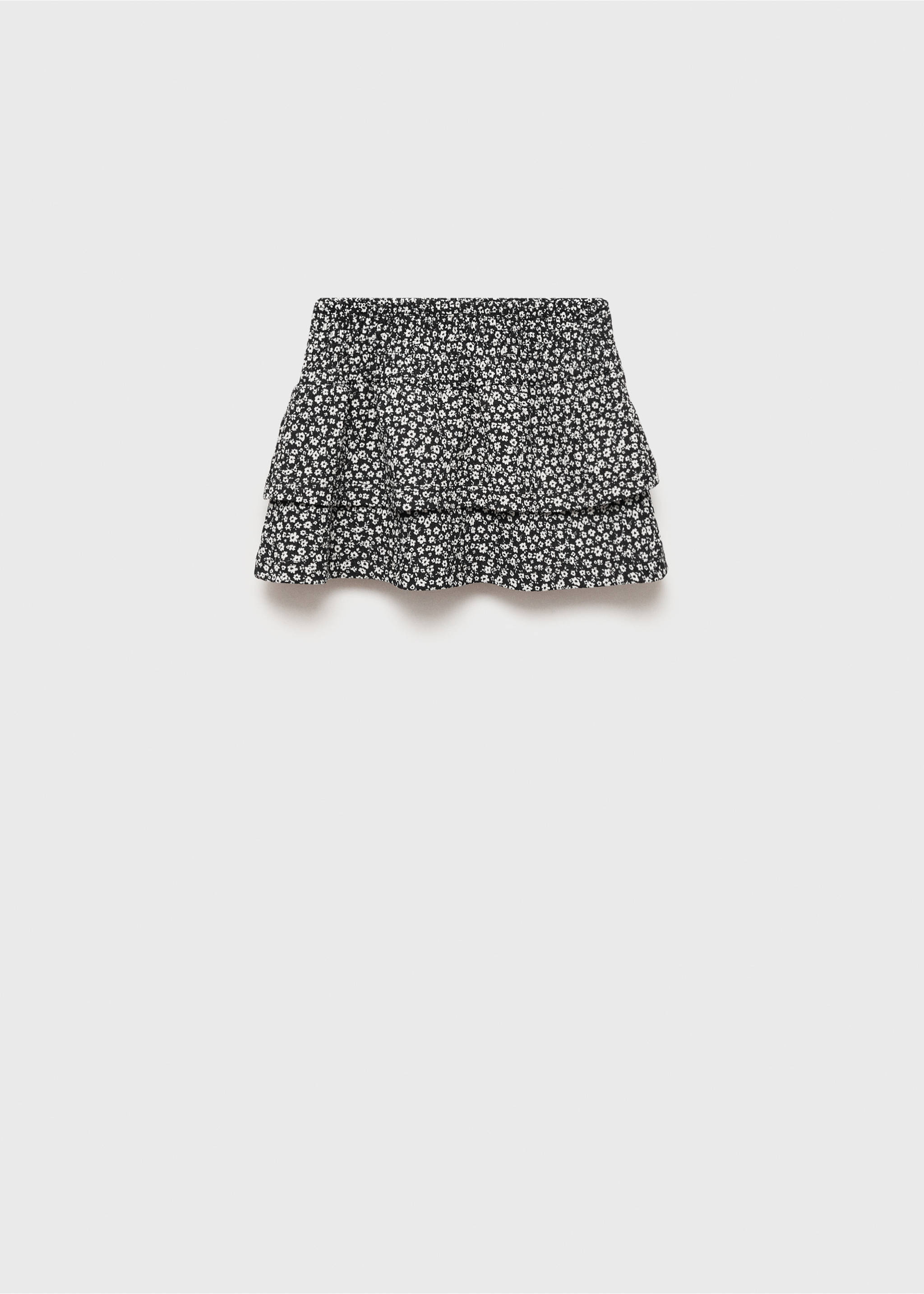 Ruffle flower print skirt - Article without model, Black. Ref: 77066732-00.