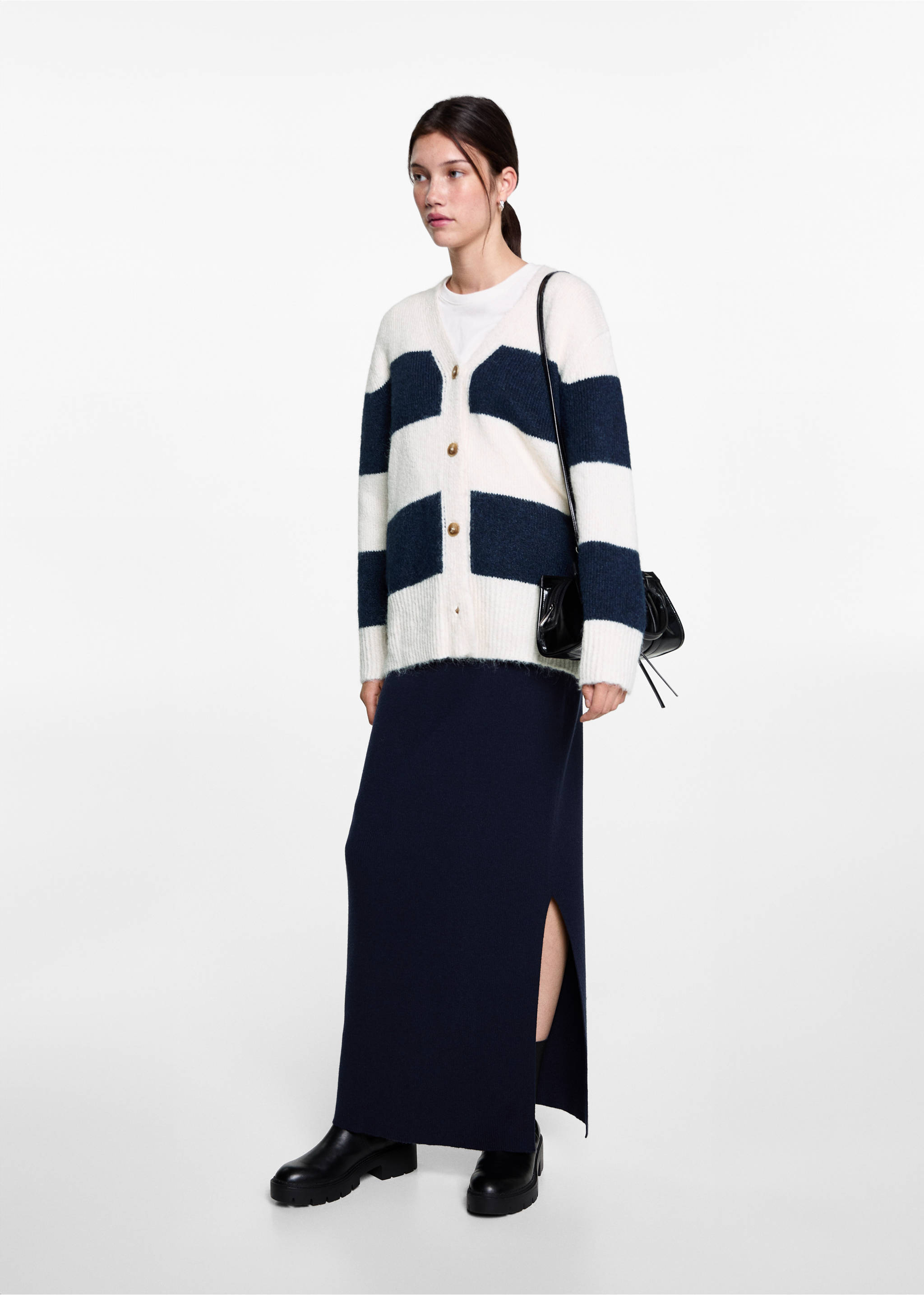 Cárdigan punto rayas - Plano general, Azul marino oscuro. Ref: 77066736-00.