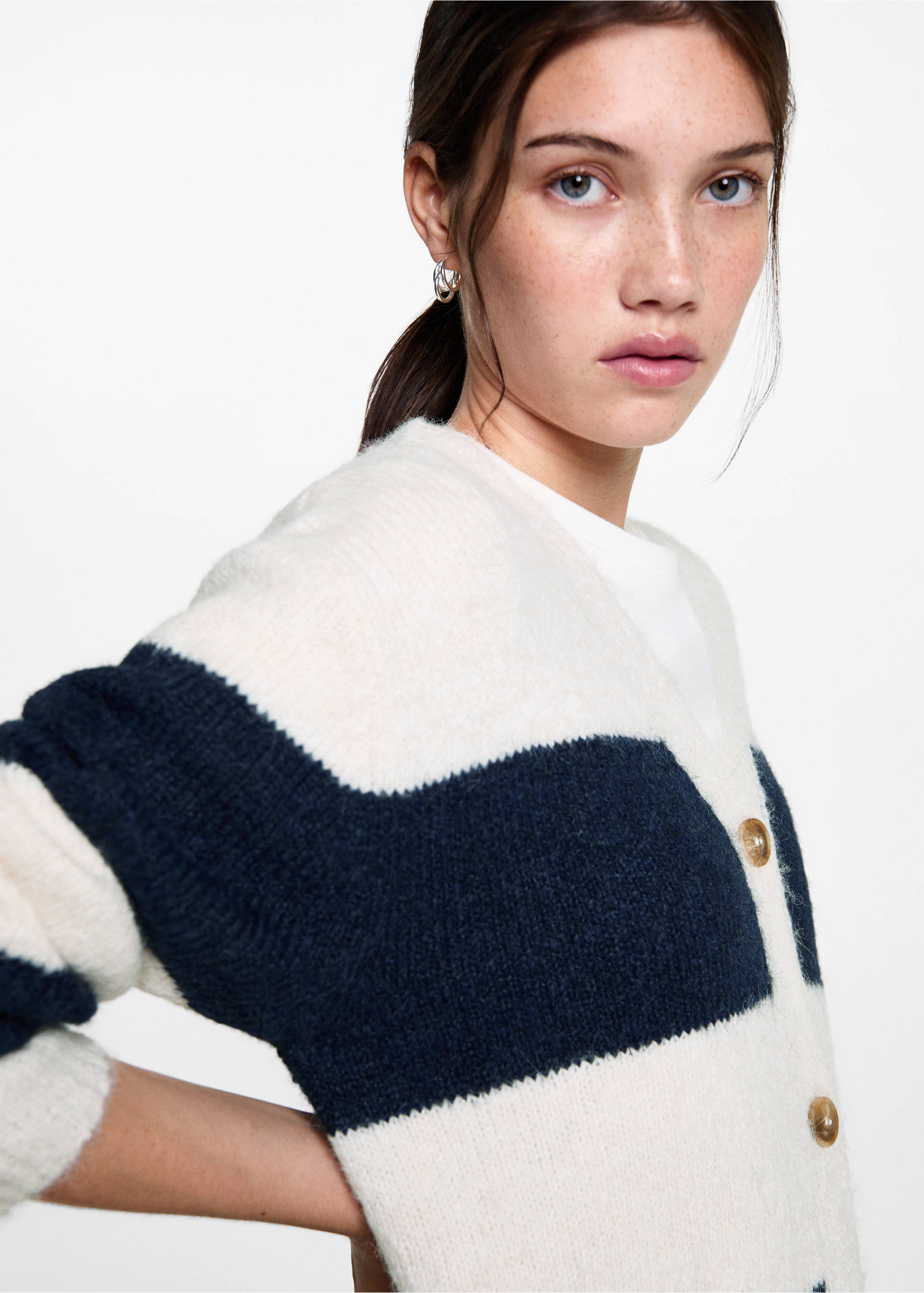 Cárdigan punto rayas - Detalle del artículo 1, Azul marino oscuro. Ref: 77066736-00.