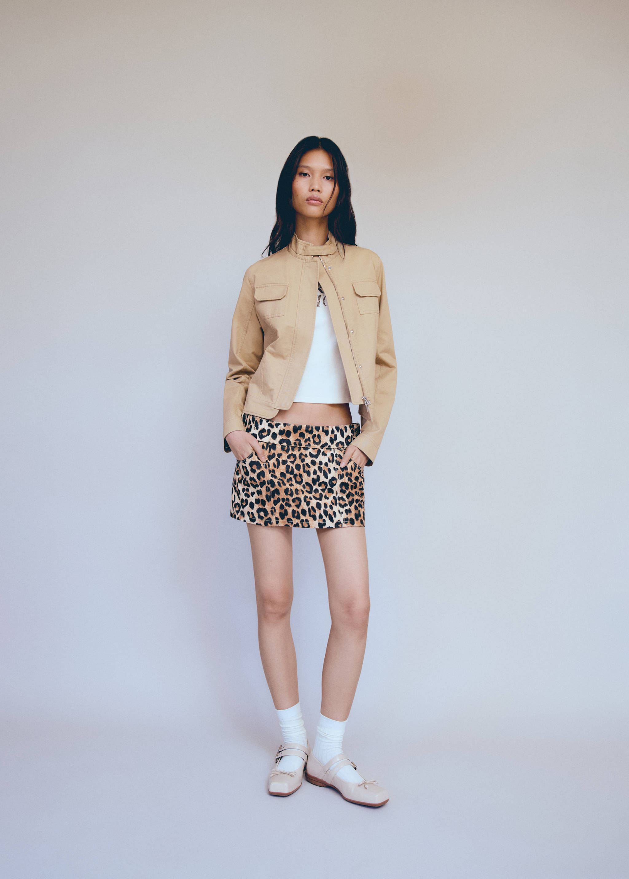 Leopard-print denim mini-skirt - General plane