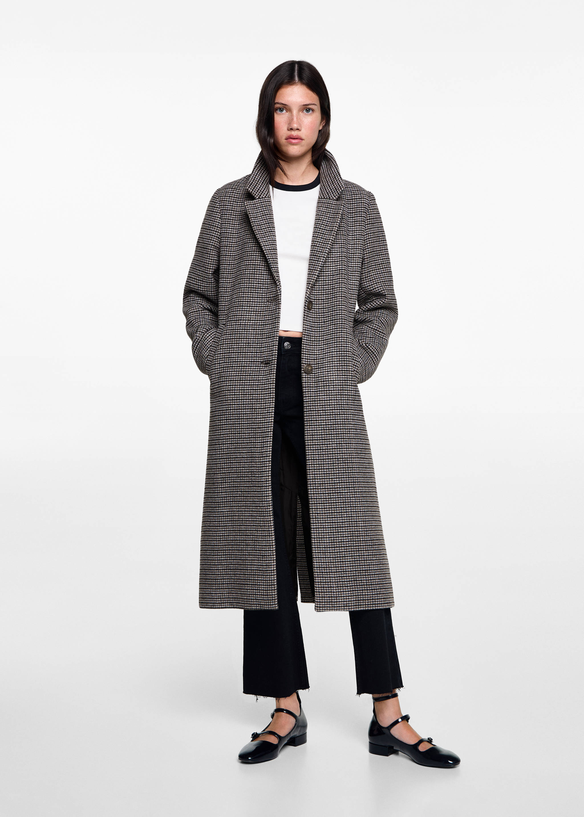 Houndstooth wool-blend coat - General plane