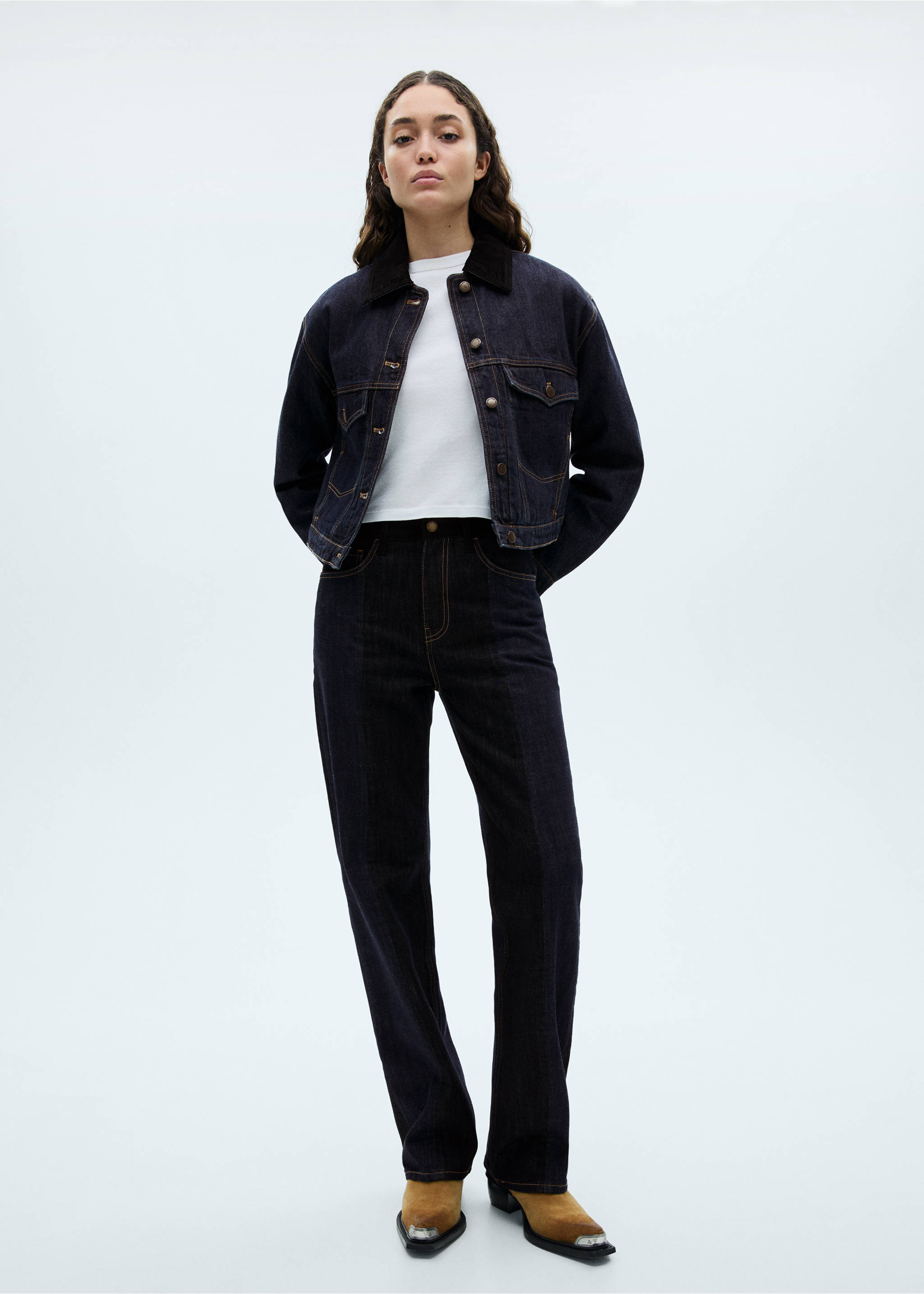 Denim jacket with contrast collar - General plane, Dark Blue. Ref: 77067114-00.