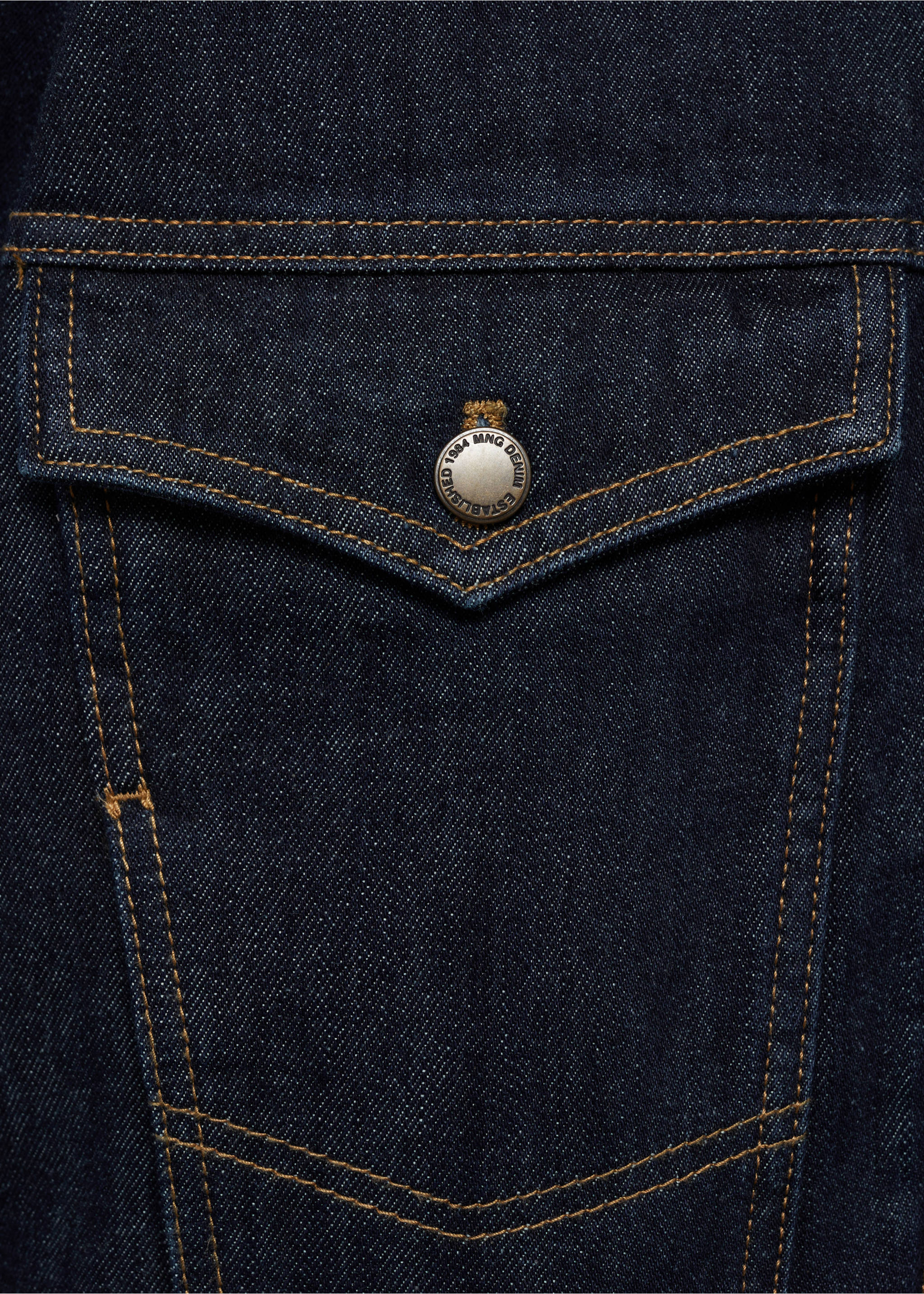 Denim jacket with contrast collar - Details of the article 0, Dark Blue. Ref: 77067114-00.
