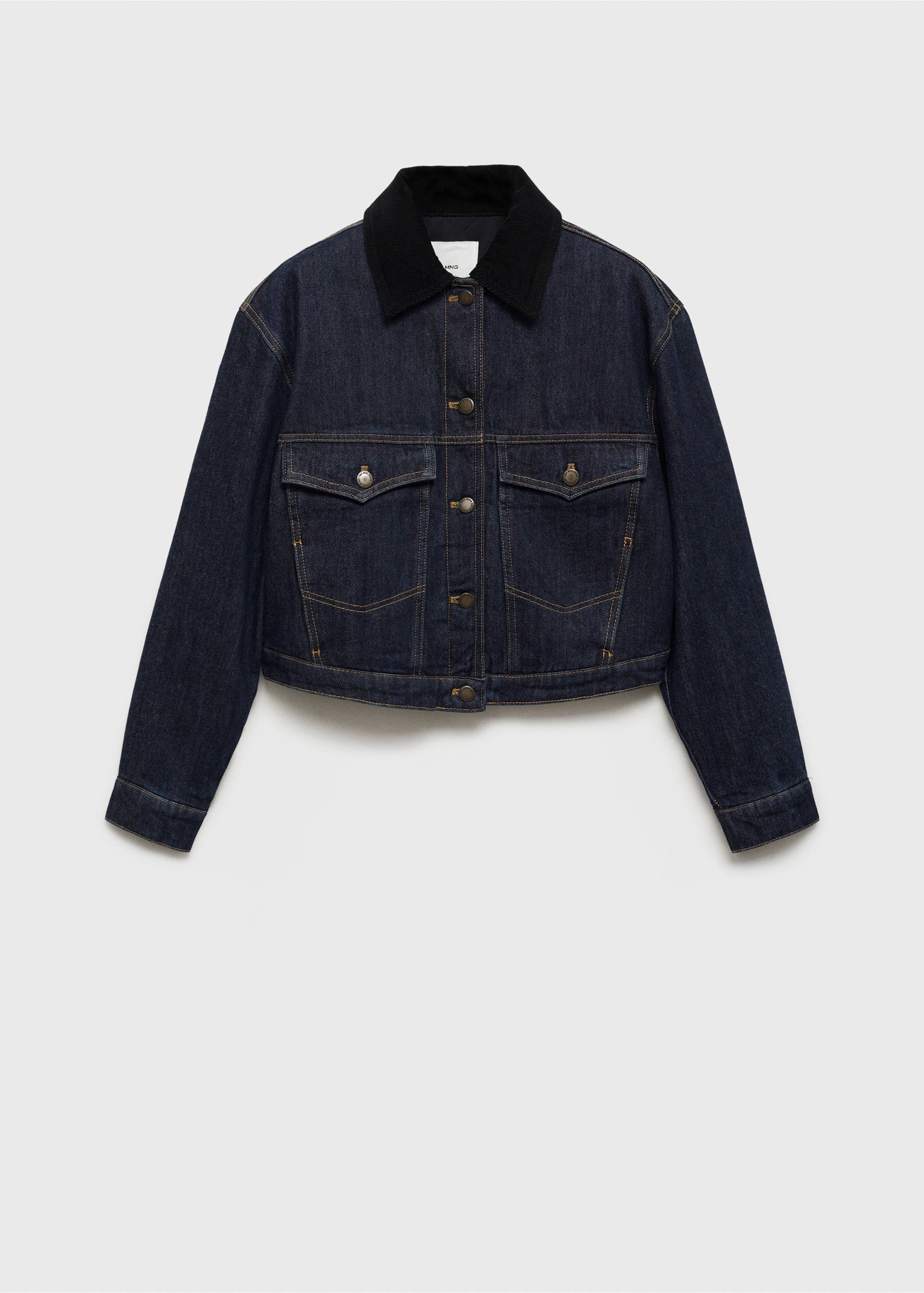 Blouson en jean col contrastant - Article sans modèle, Bleu foncé. Ref: 77067114-00.