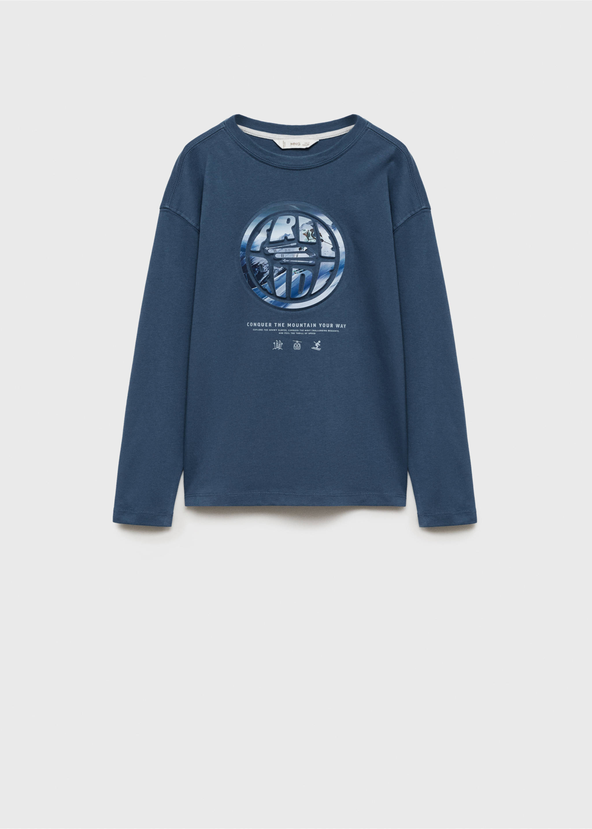 Embossed details printed t-shirt - Article without model, Blue. Ref: 77067667-00.