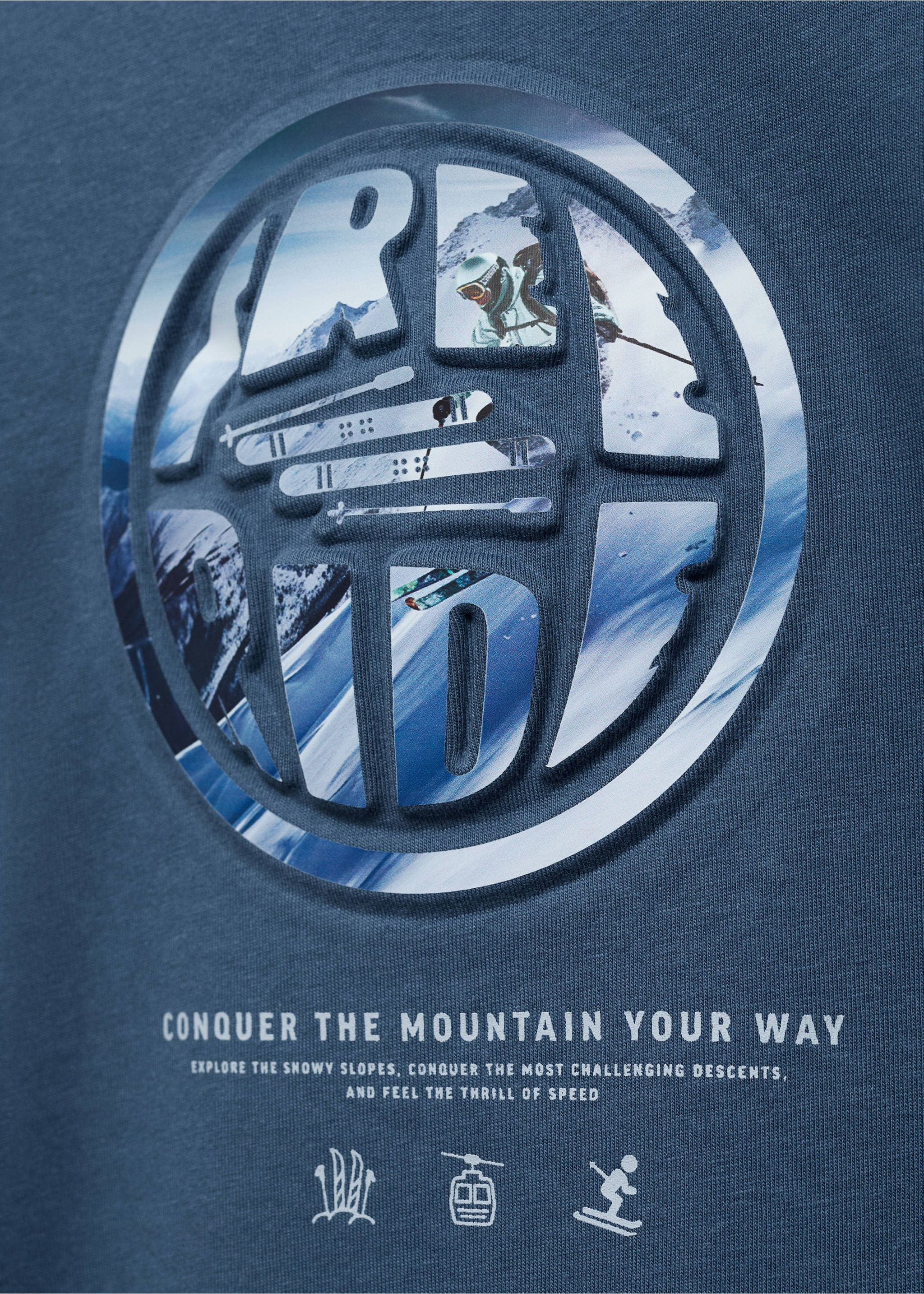 Embossed details printed t-shirt - Details of the article 8, Blue. Ref: 77067667-00.