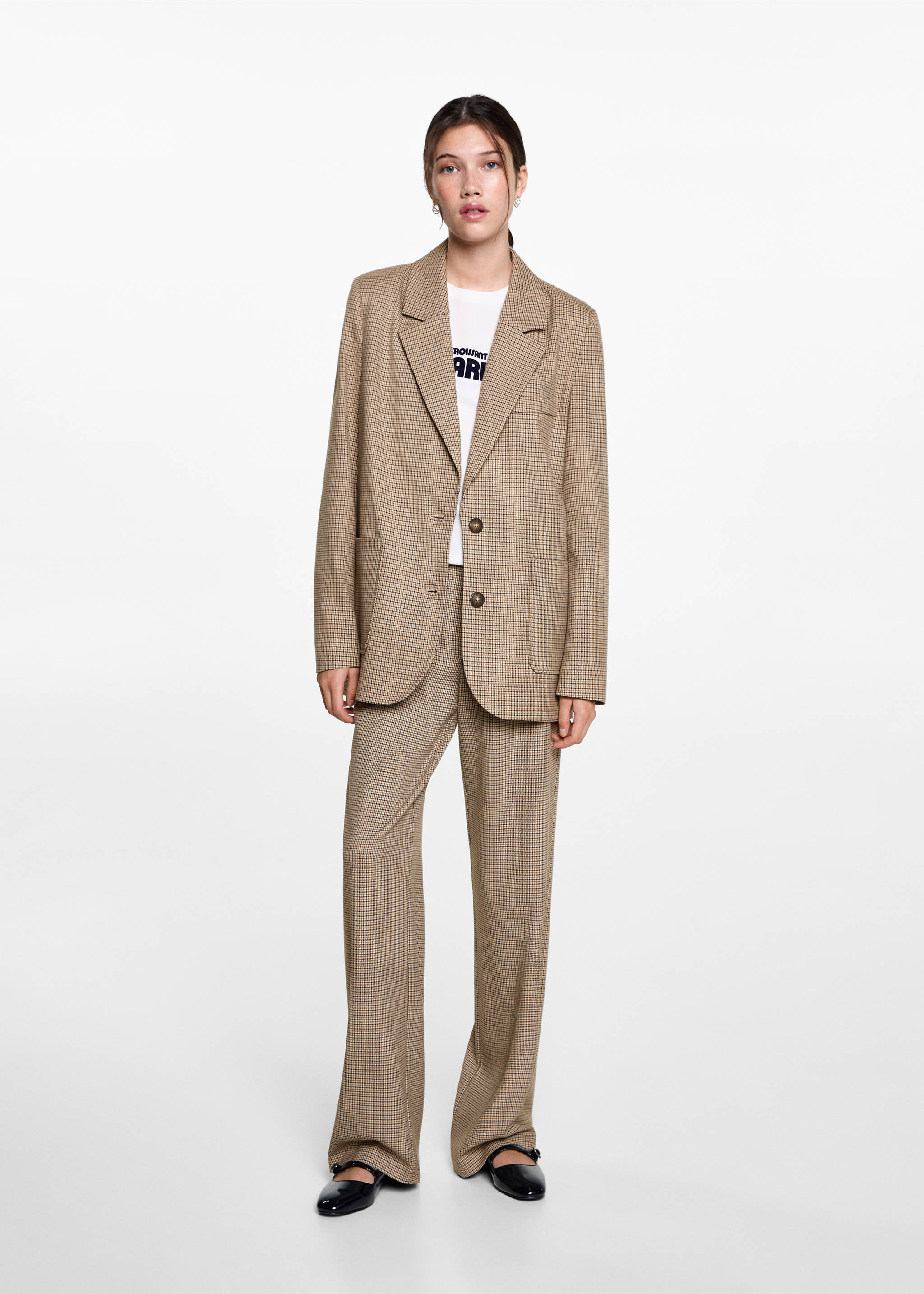 Hahnentritt-Blazer aus Woll-Mix - Allgemeine Ansicht, Beige. Ref: 77067669-00.