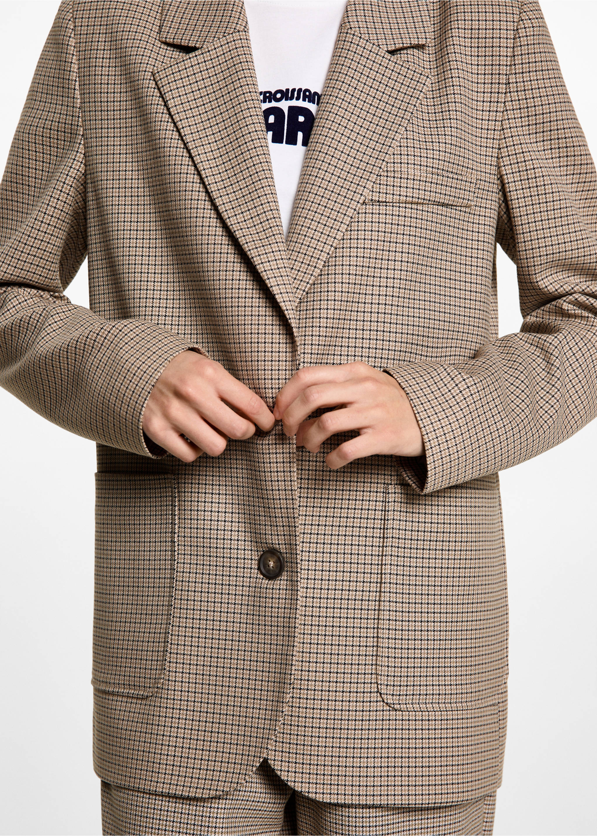 Hahnentritt-Blazer aus Woll-Mix - Detail des Artikels 6, Beige. Ref: 77067669-00.
