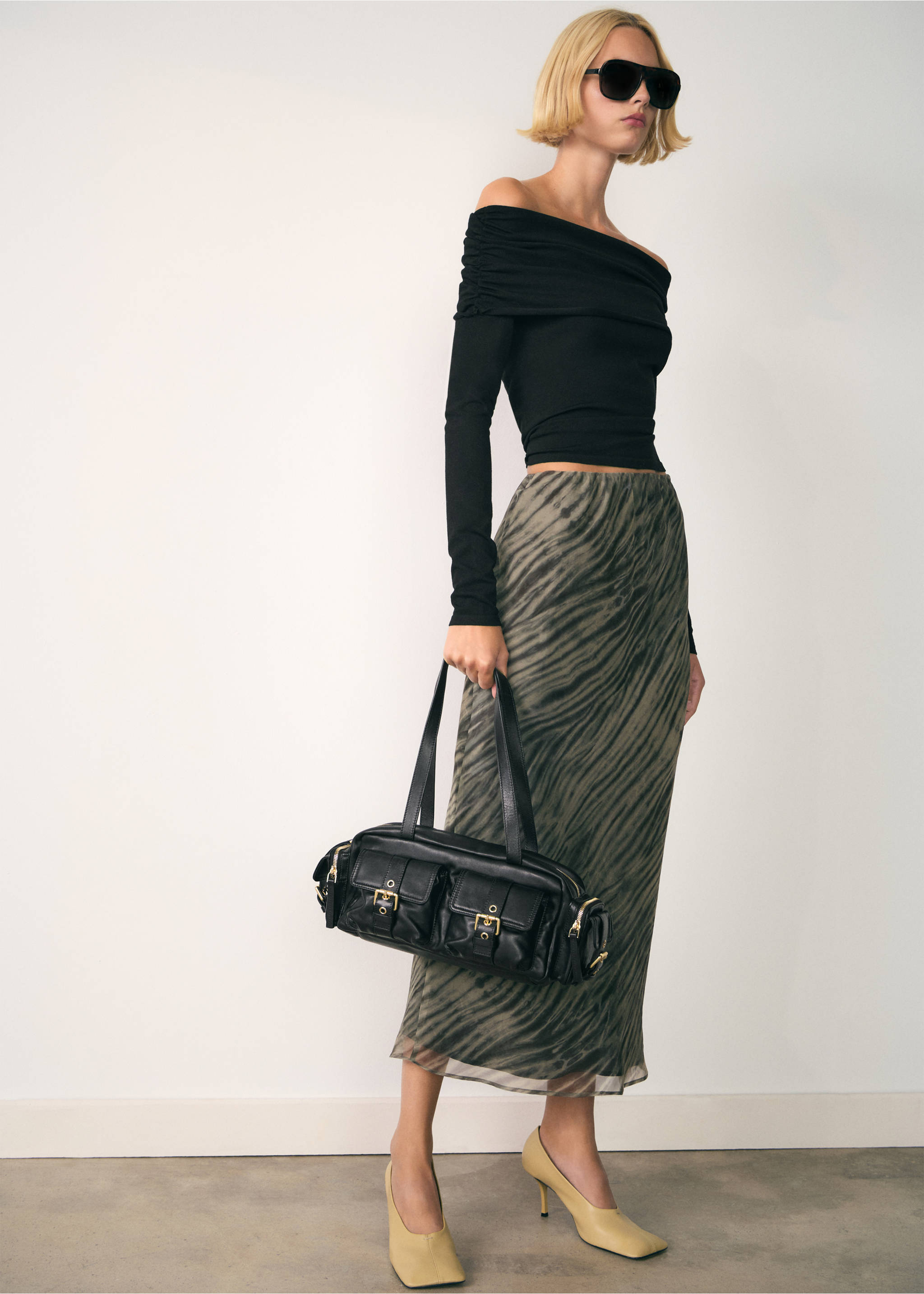 Printed organza skirt - General plane, Green. Ref: 77067675-00.