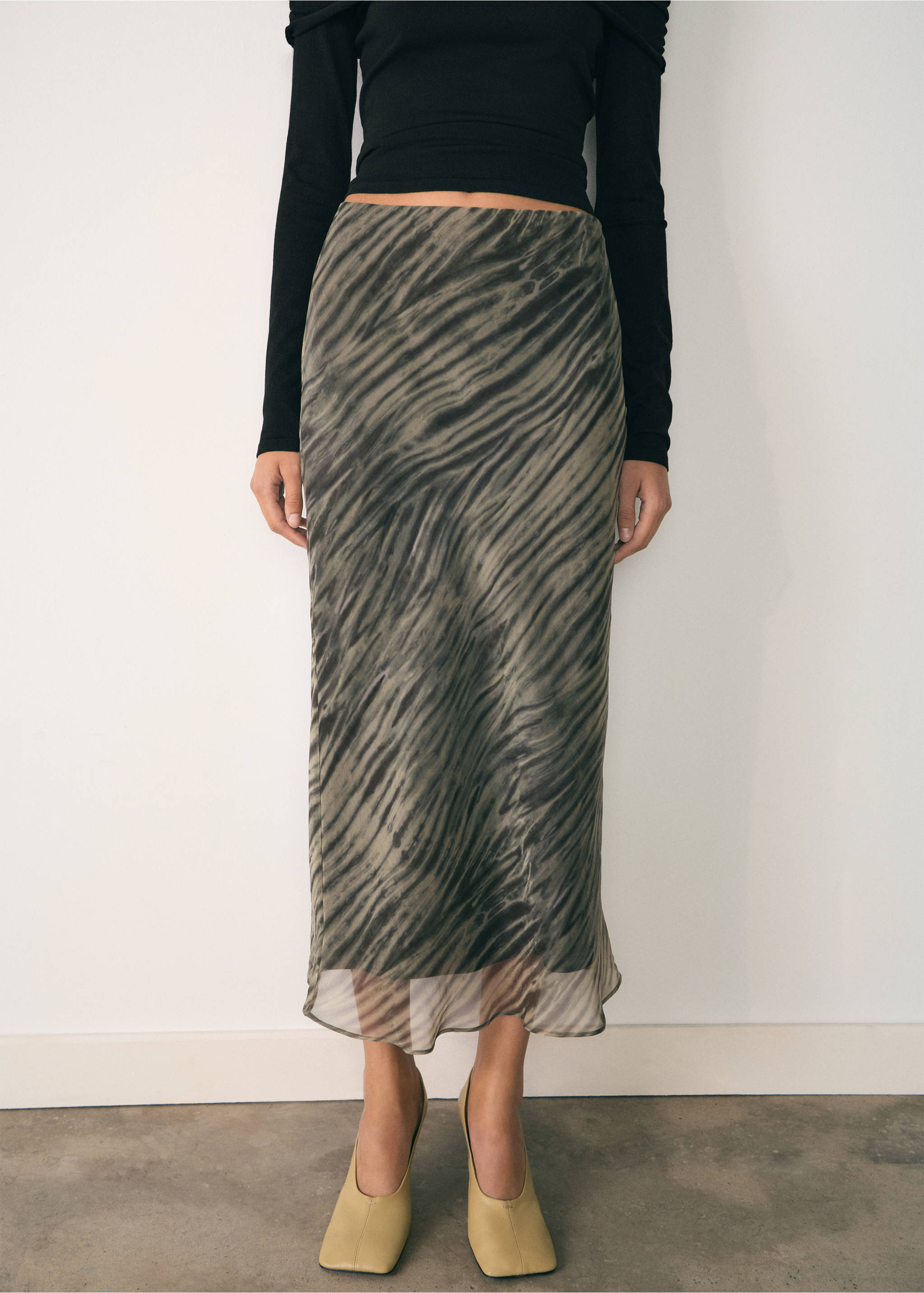 Printed organza skirt - Medium plane, Green. Ref: 77067675-00.