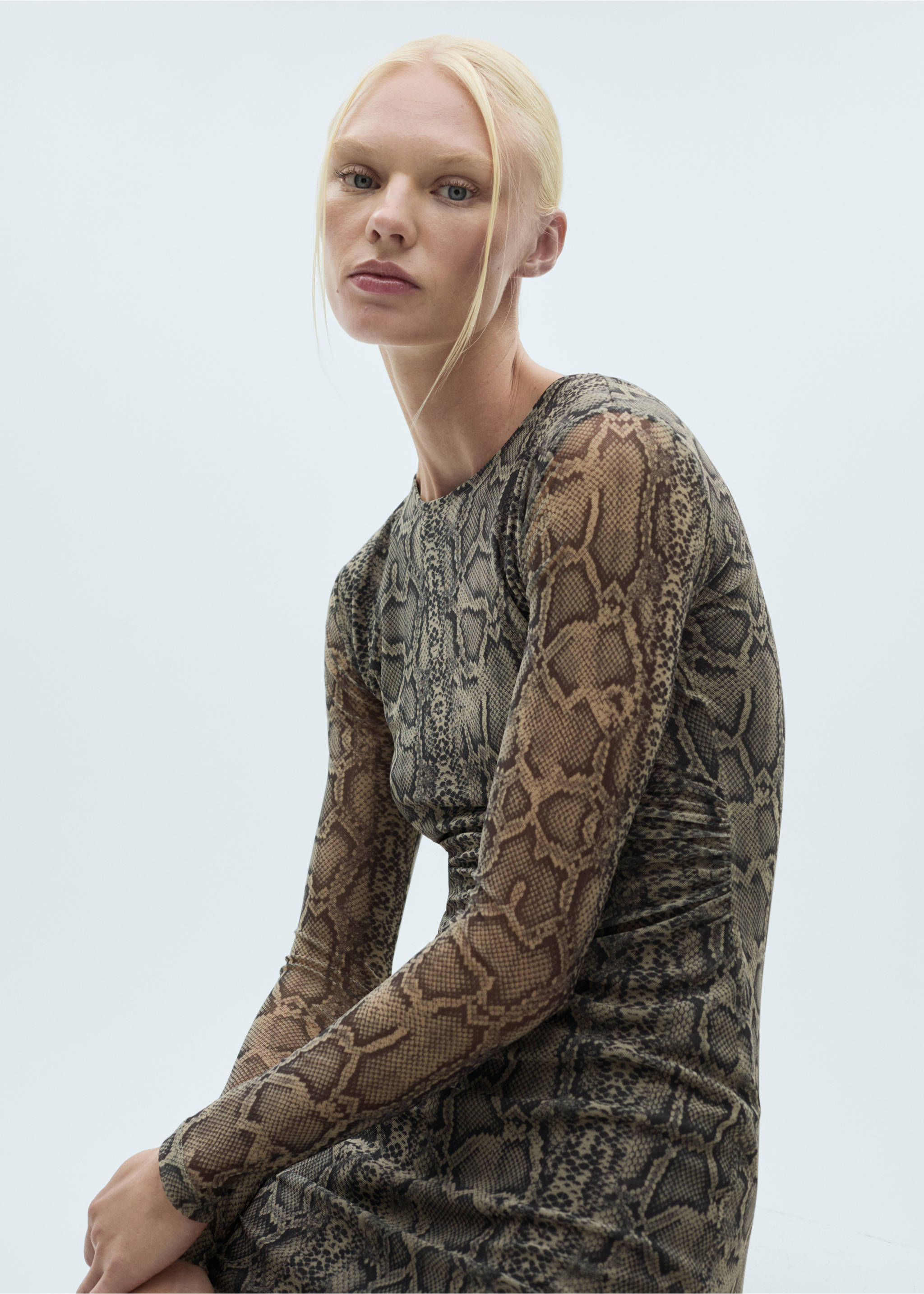 Animal-print mesh dress - Medium plane, Grey. Ref: 77067677-00.