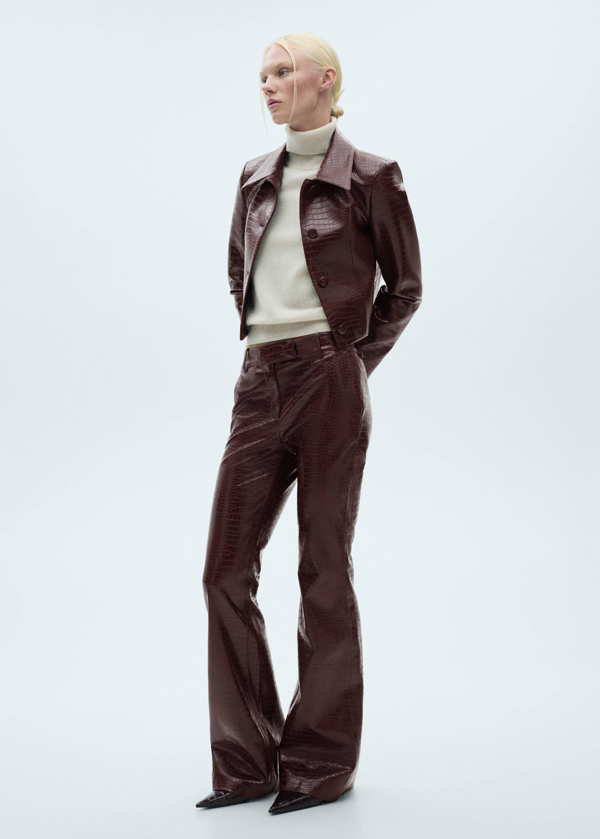 Snake-effect flared pants - General plane