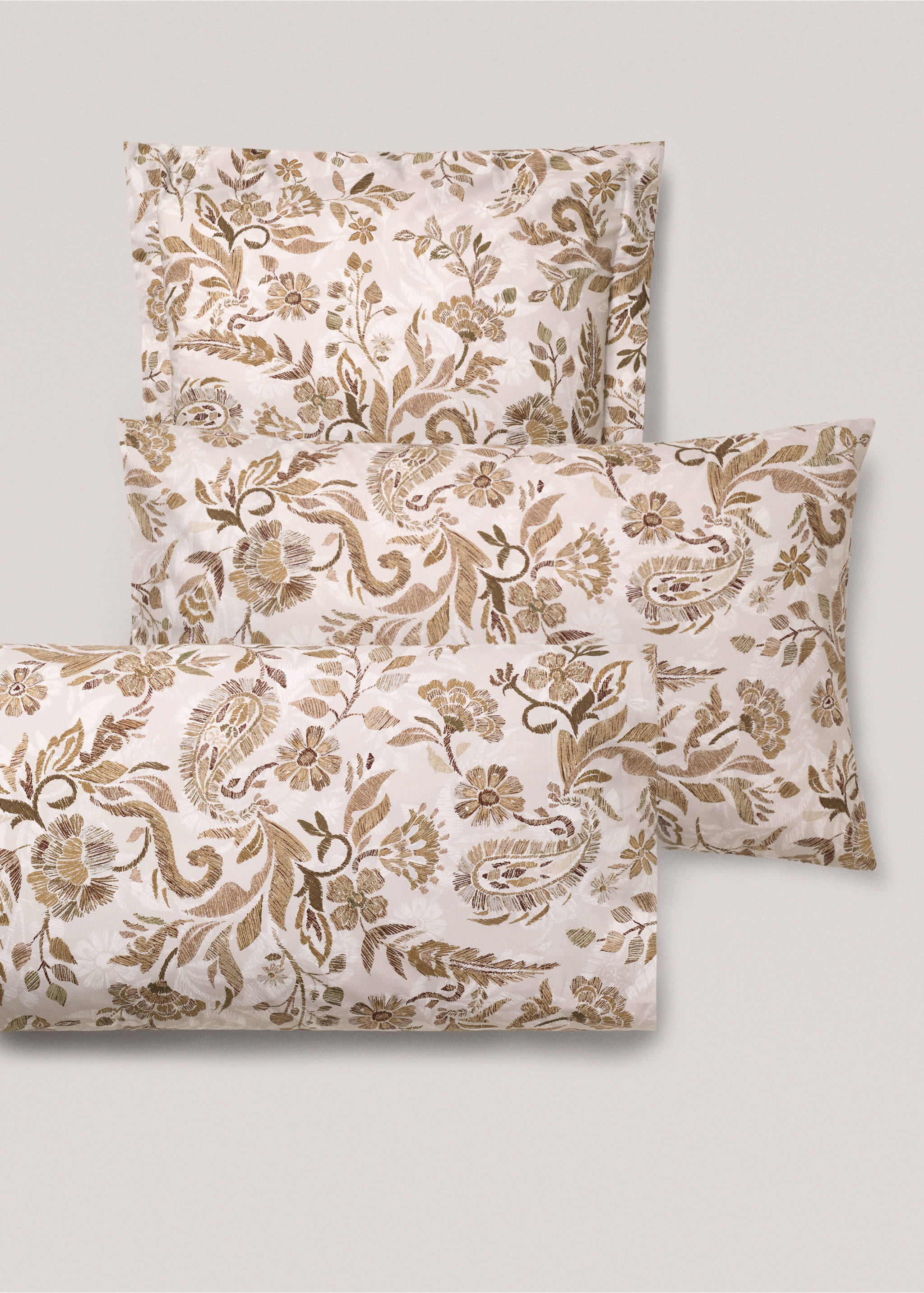 Taie d'oreiller percale de coton motif fleuri 50x75 cm - Détail de l'article 4, Beige. Ref: 77067702-00.