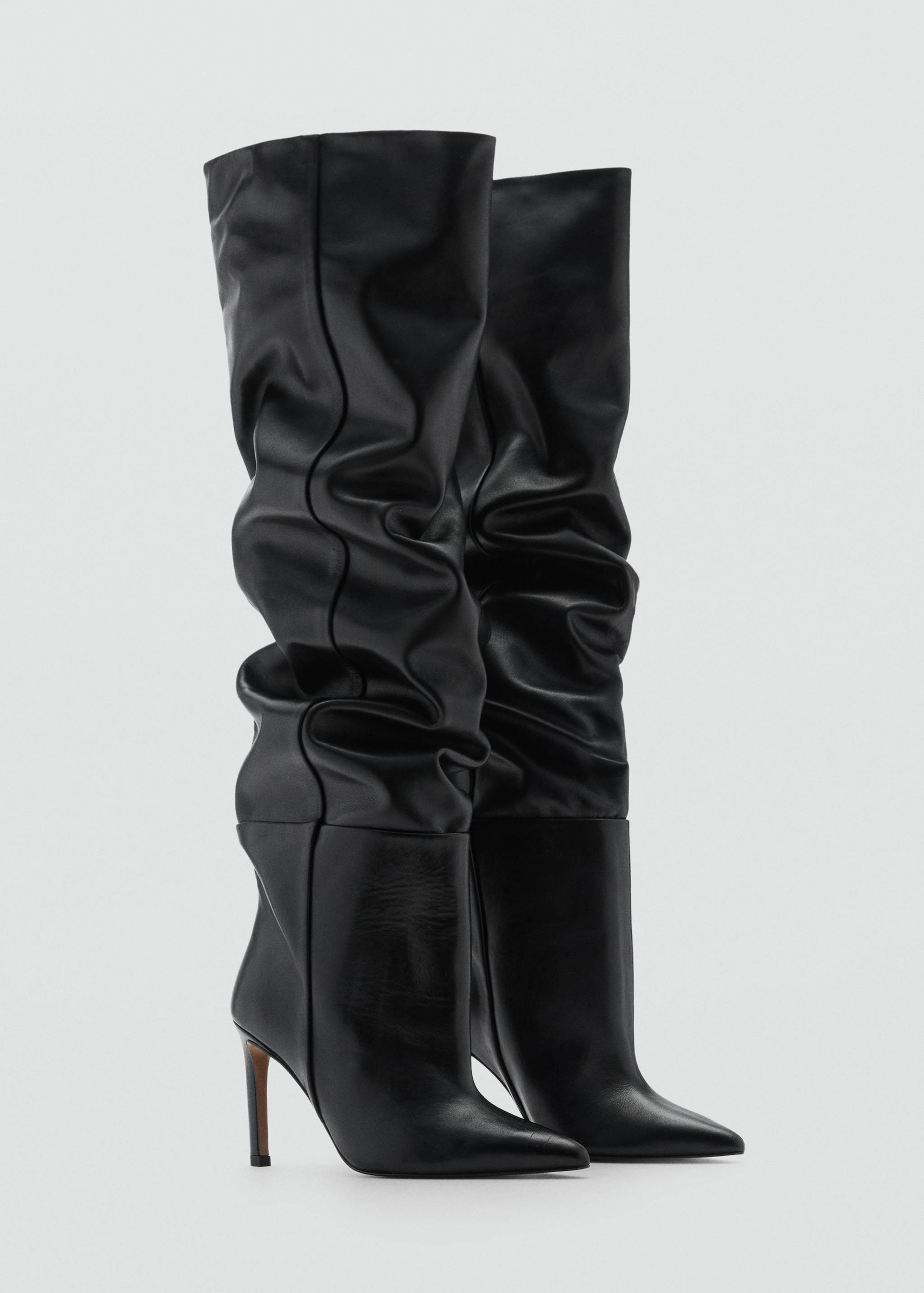 Knee-high leather boots with ruched detail - Medium plane
