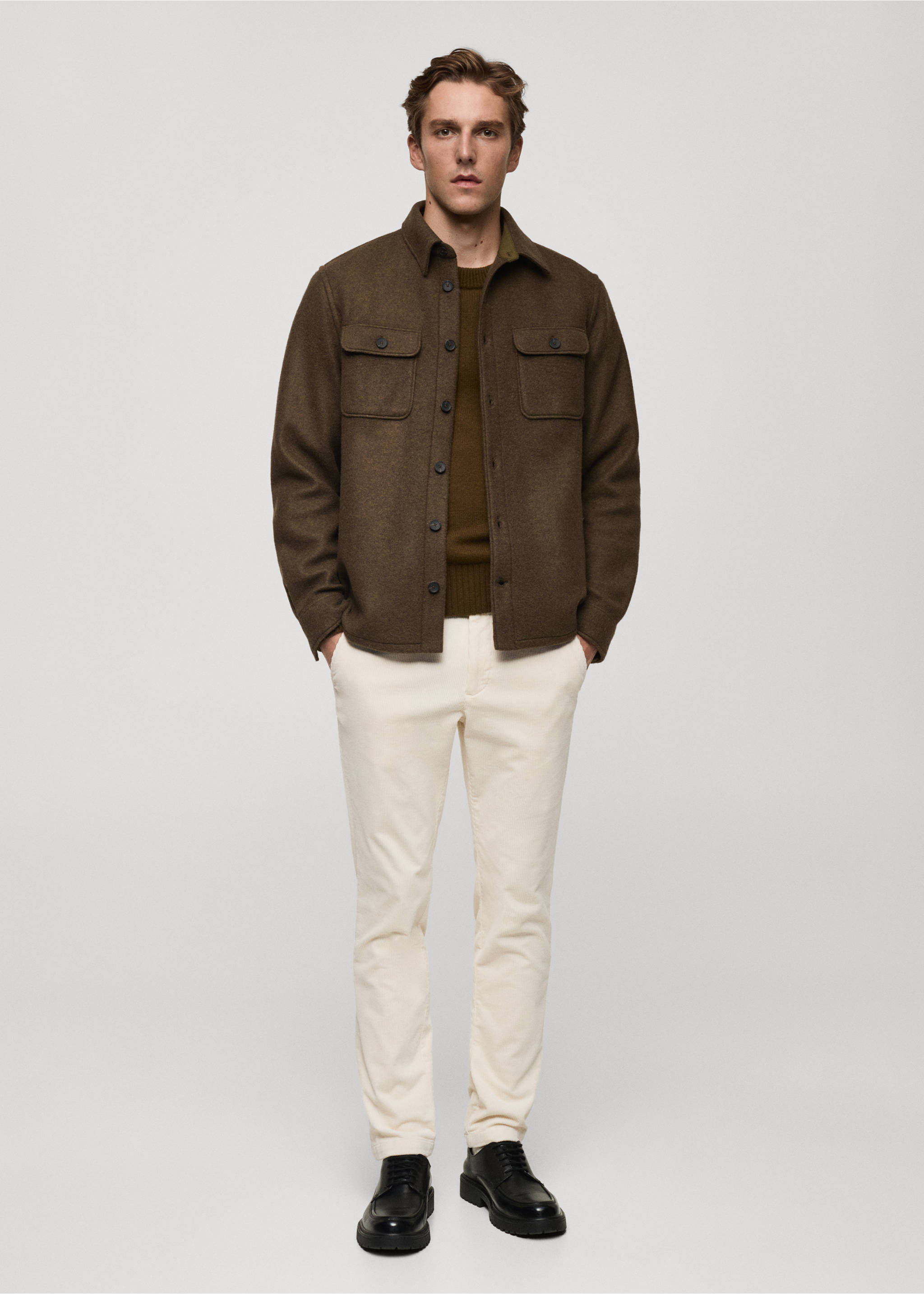 Pantalon velours côtelé slim-fit - Plan général, Écru. Ref: 77067913-00.