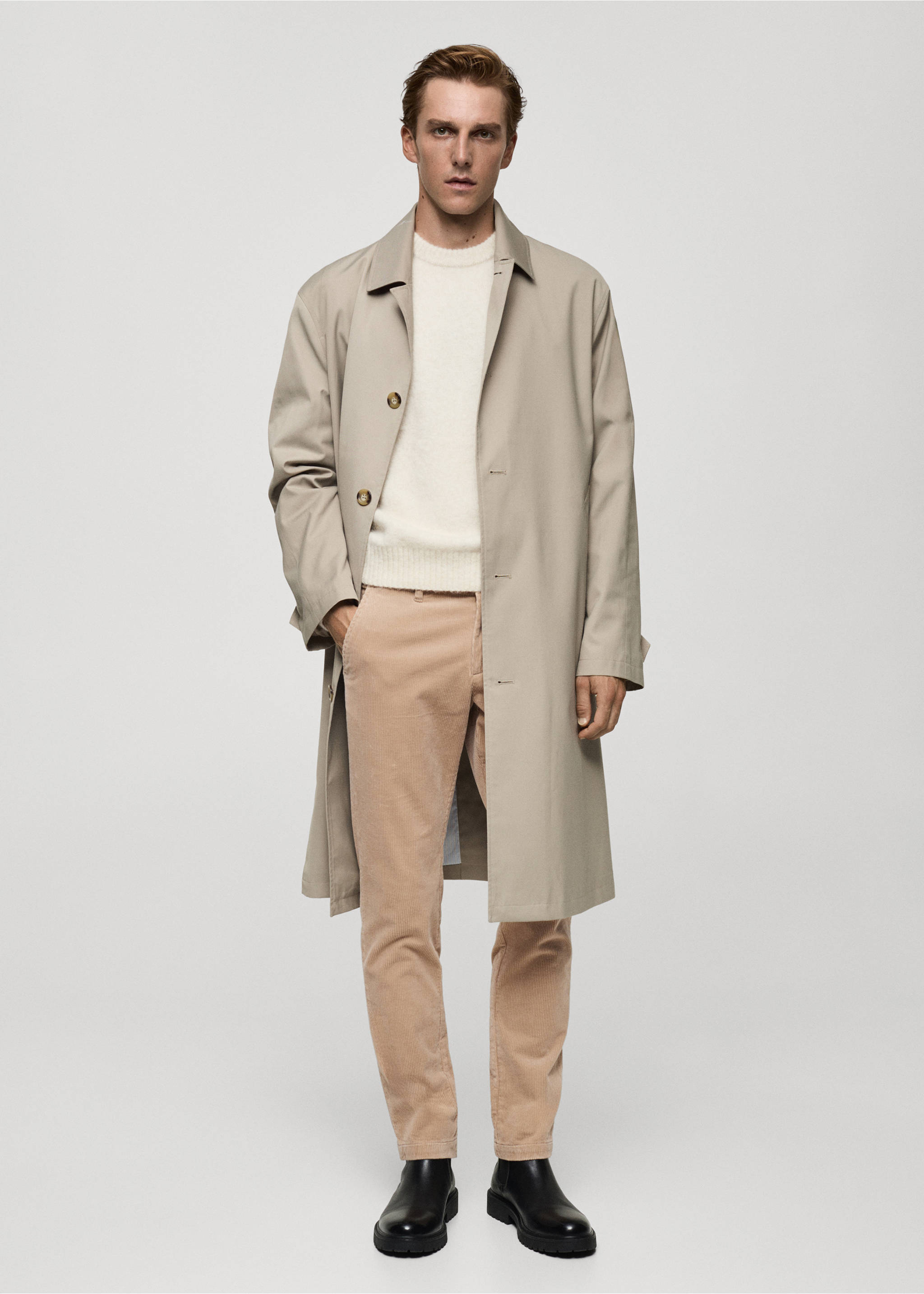 Pantalon velours côtelé slim-fit - Plan général, Beige. Ref: 77067913-00.