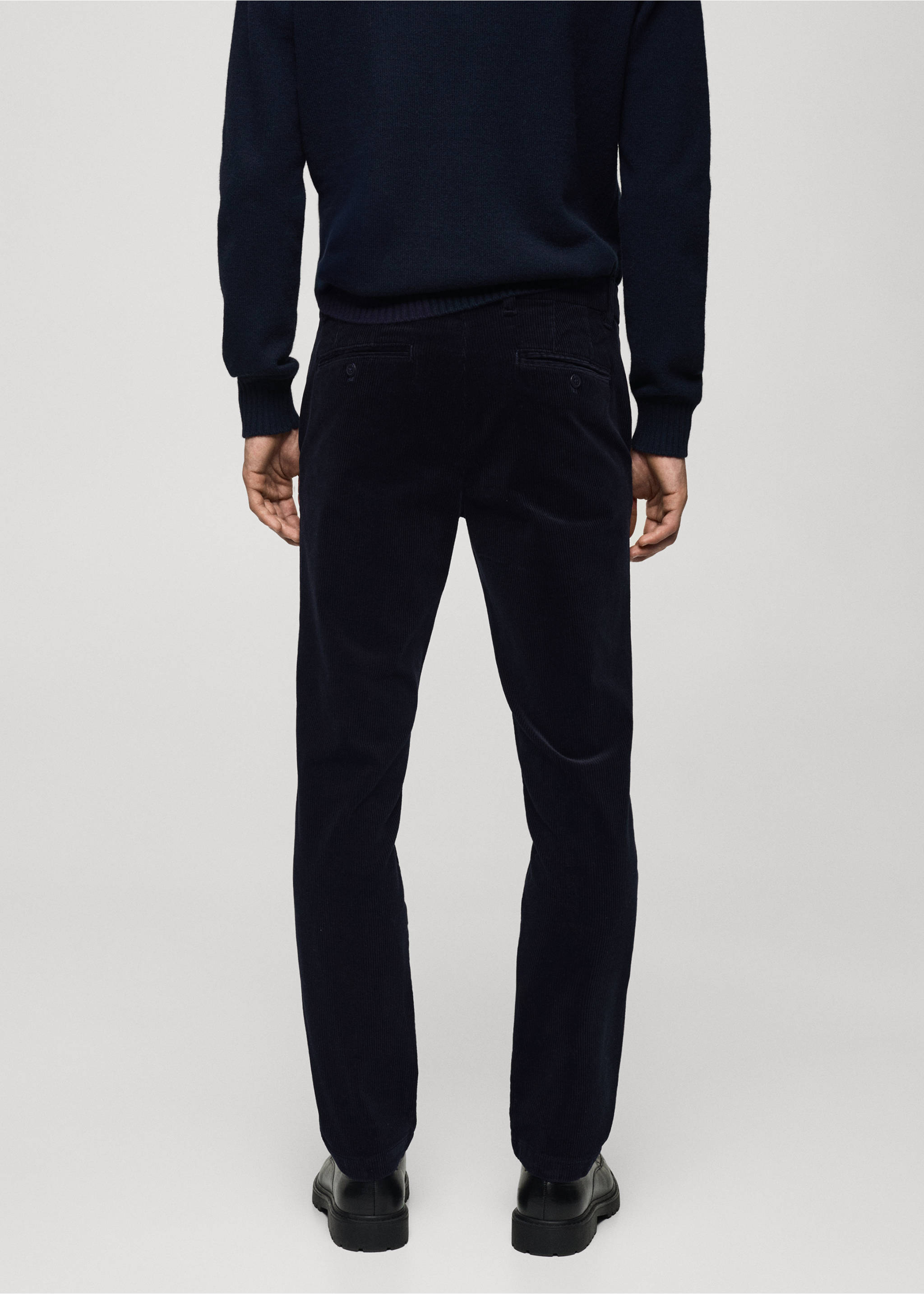 Corduroy slim-fit trousers - Reverse of the article, Dark Navy. Ref: 77067913-00.