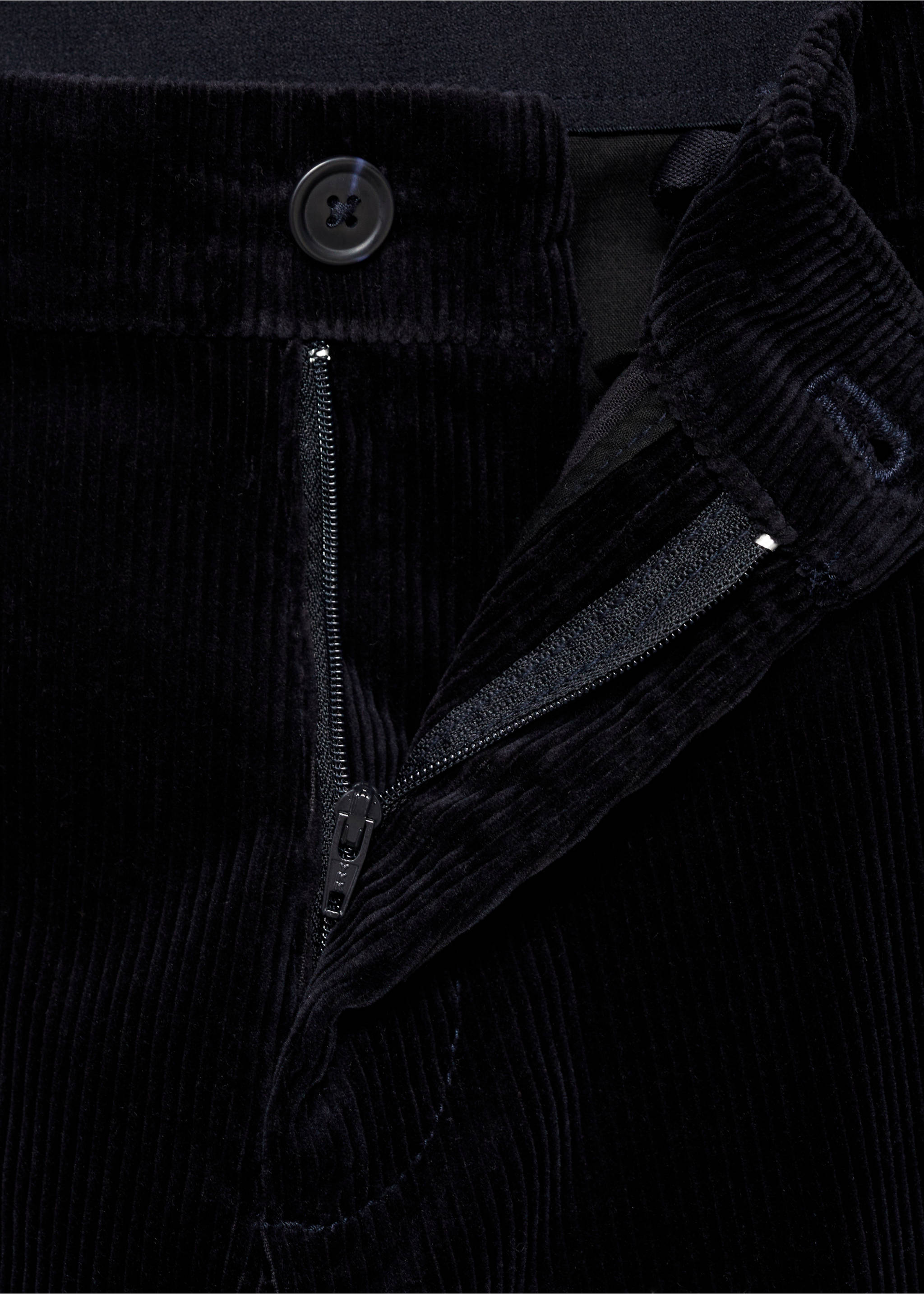 Corduroy slim-fit trousers - Details of the article 8, Dark Navy. Ref: 77067913-00.