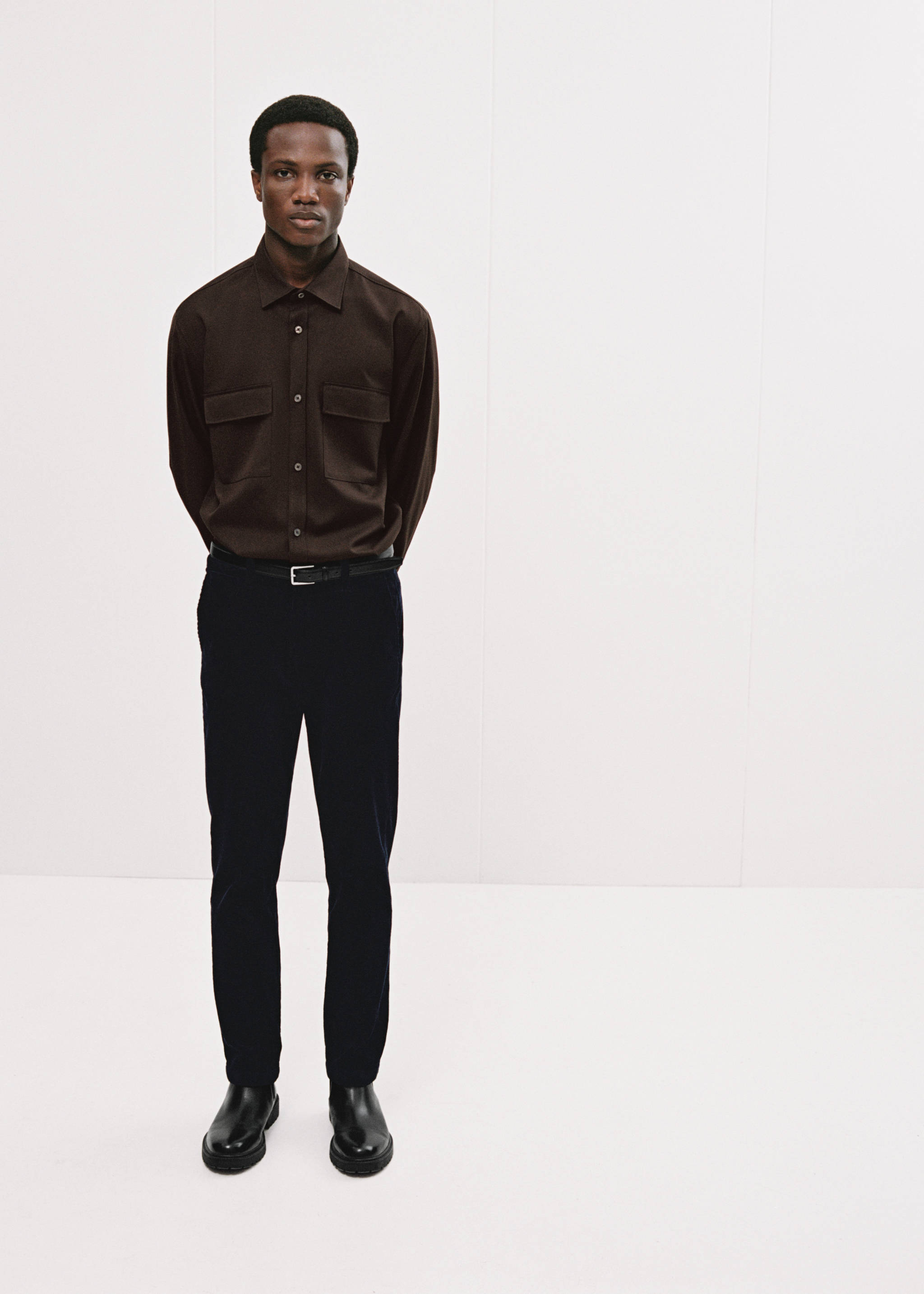 Corduroy slim-fit trousers - Details of the article 5, Dark Navy. Ref: 77067913-00.