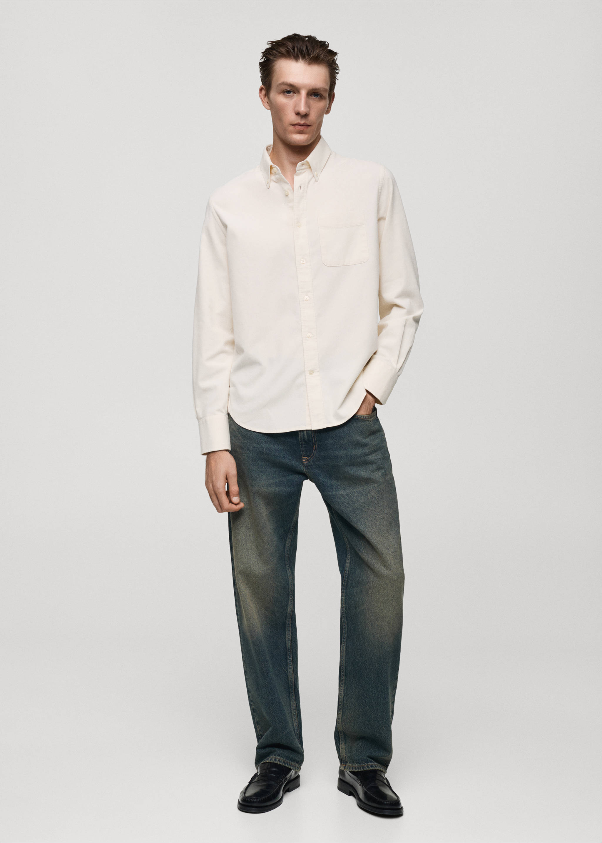 Classic-fit micro-corduroy shirt - General plane, White. Ref: 77067924-00.