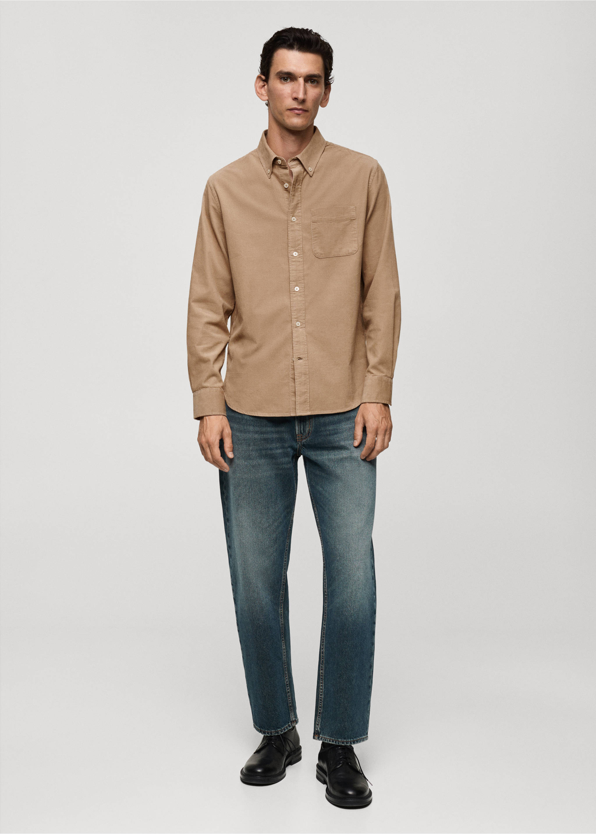 Classic-fit micro-corduroy shirt - General plane, Beige. Ref: 77067924-00.