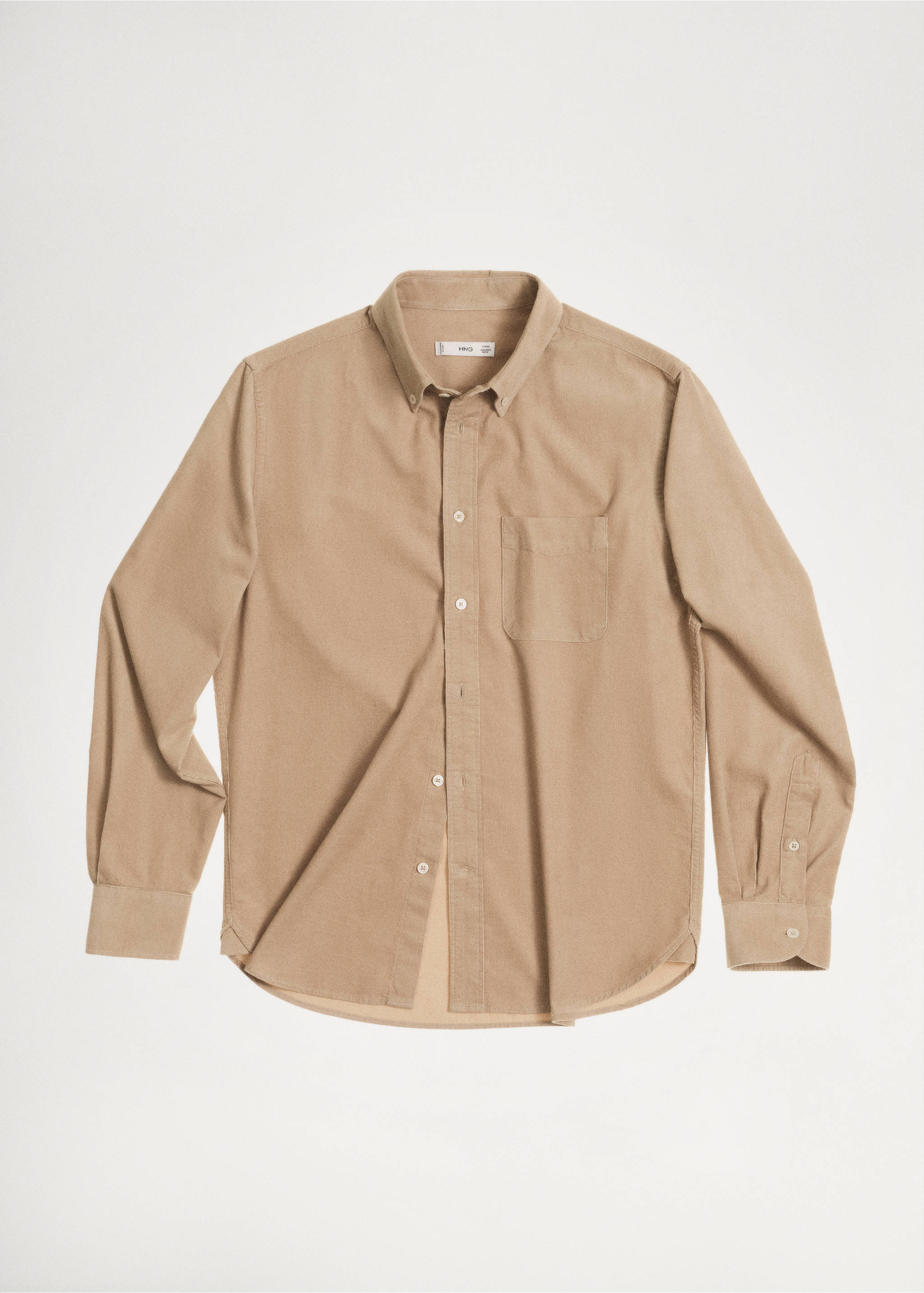 Classic-fit micro-corduroy shirt - Details of the article 5, Beige. Ref: 77067924-00.