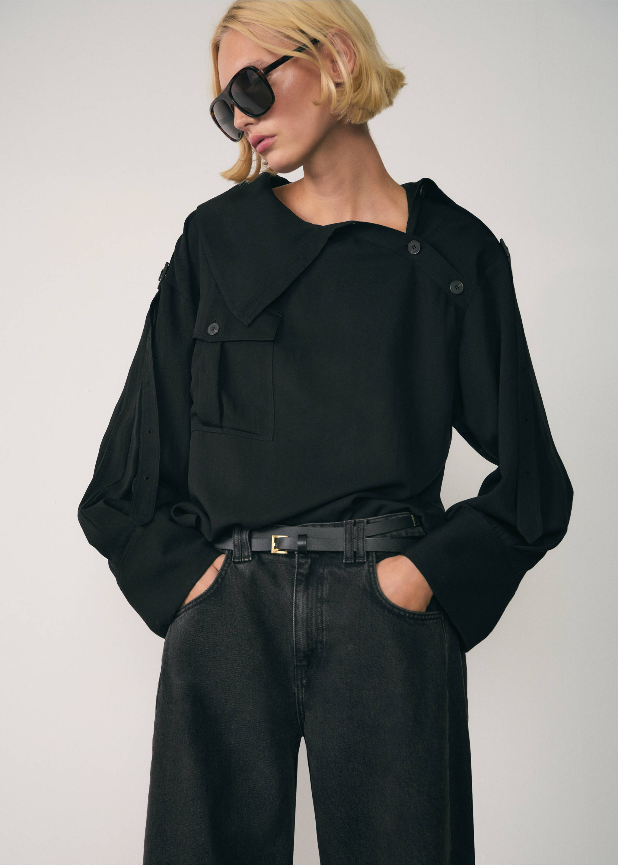 Jeans wideleg loose med lavt liv - Artikkeldetalj 1, Black denim. Ref: 77067937-00.