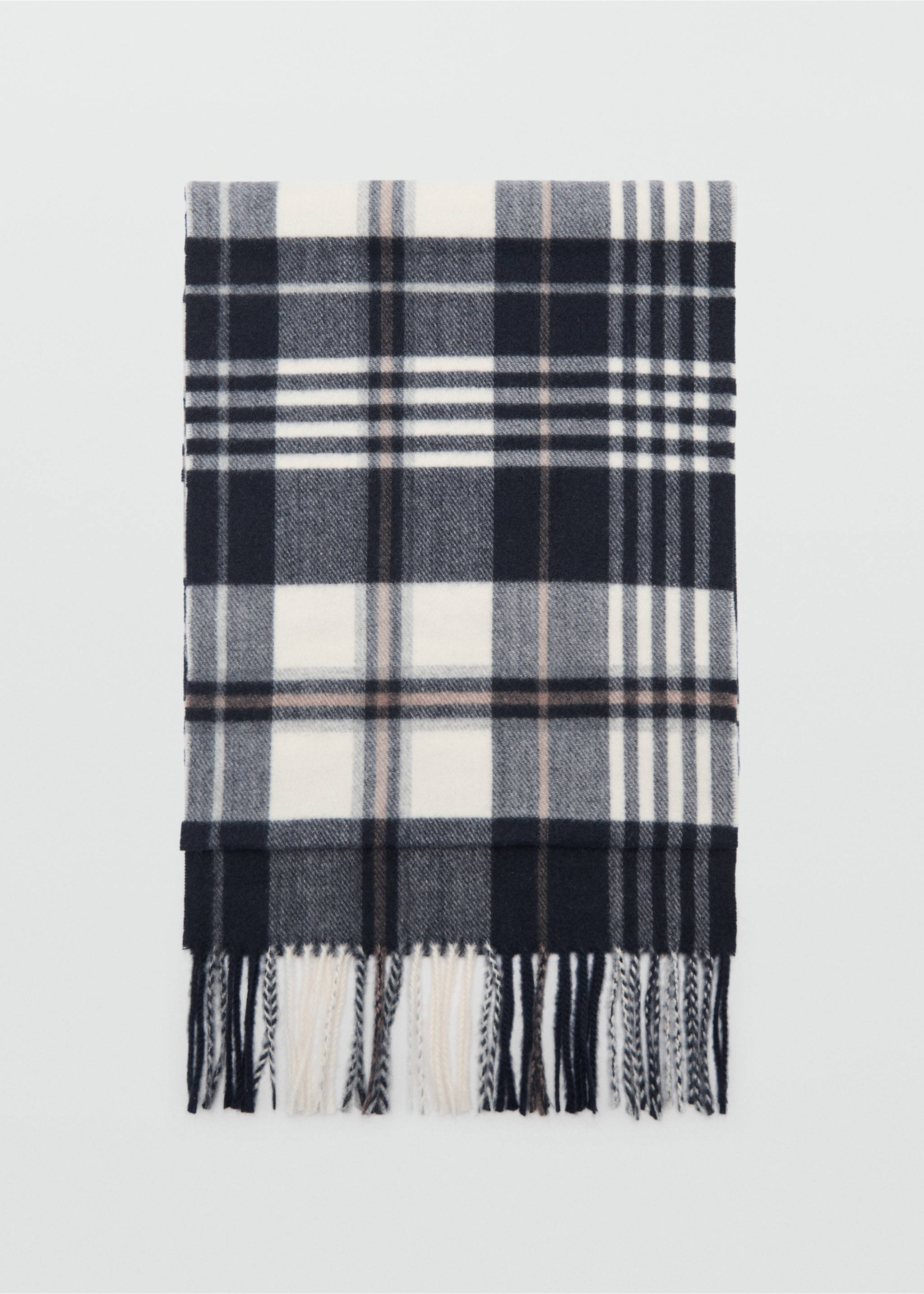 Check fringed scarf - Article without model, Beige. Ref: 77068263-00.