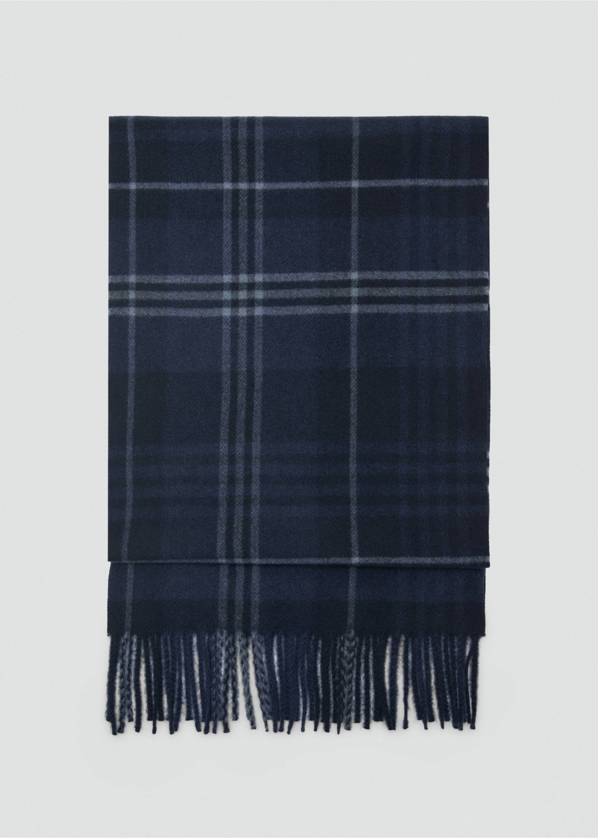 Écharpe carreaux écossais franges - Article sans modèle, Bleu marine foncé. Ref: 77068263-00.