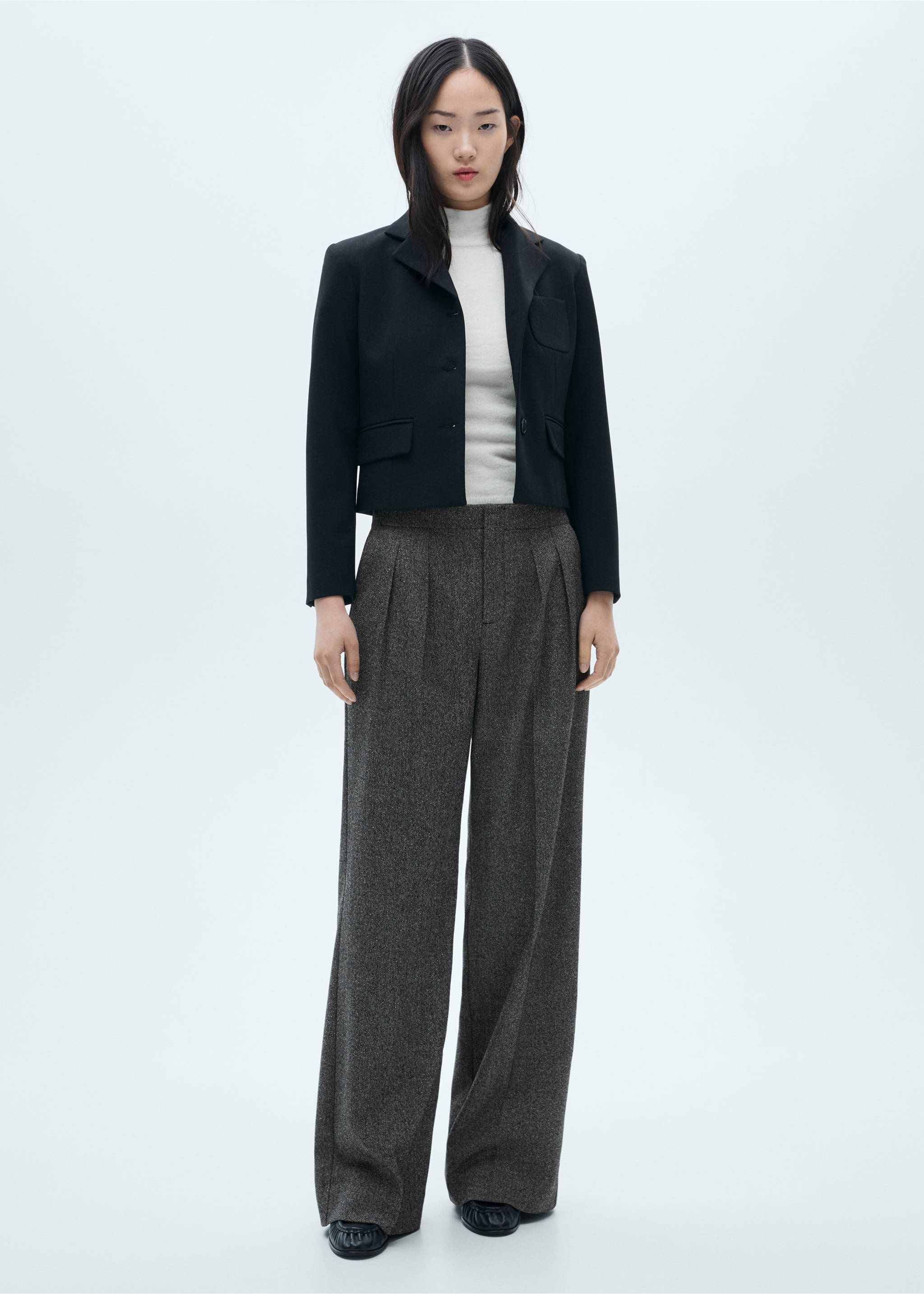 Flecked pleated trousers - General plane, Black. Ref: 77068264-00.