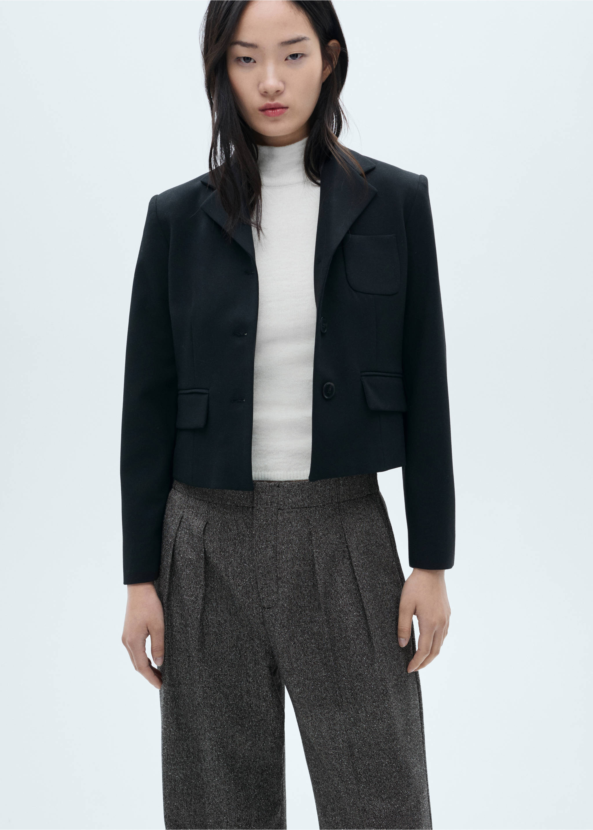 Flecked pleated trousers - Details of the article 1, Black. Ref: 77068264-00.