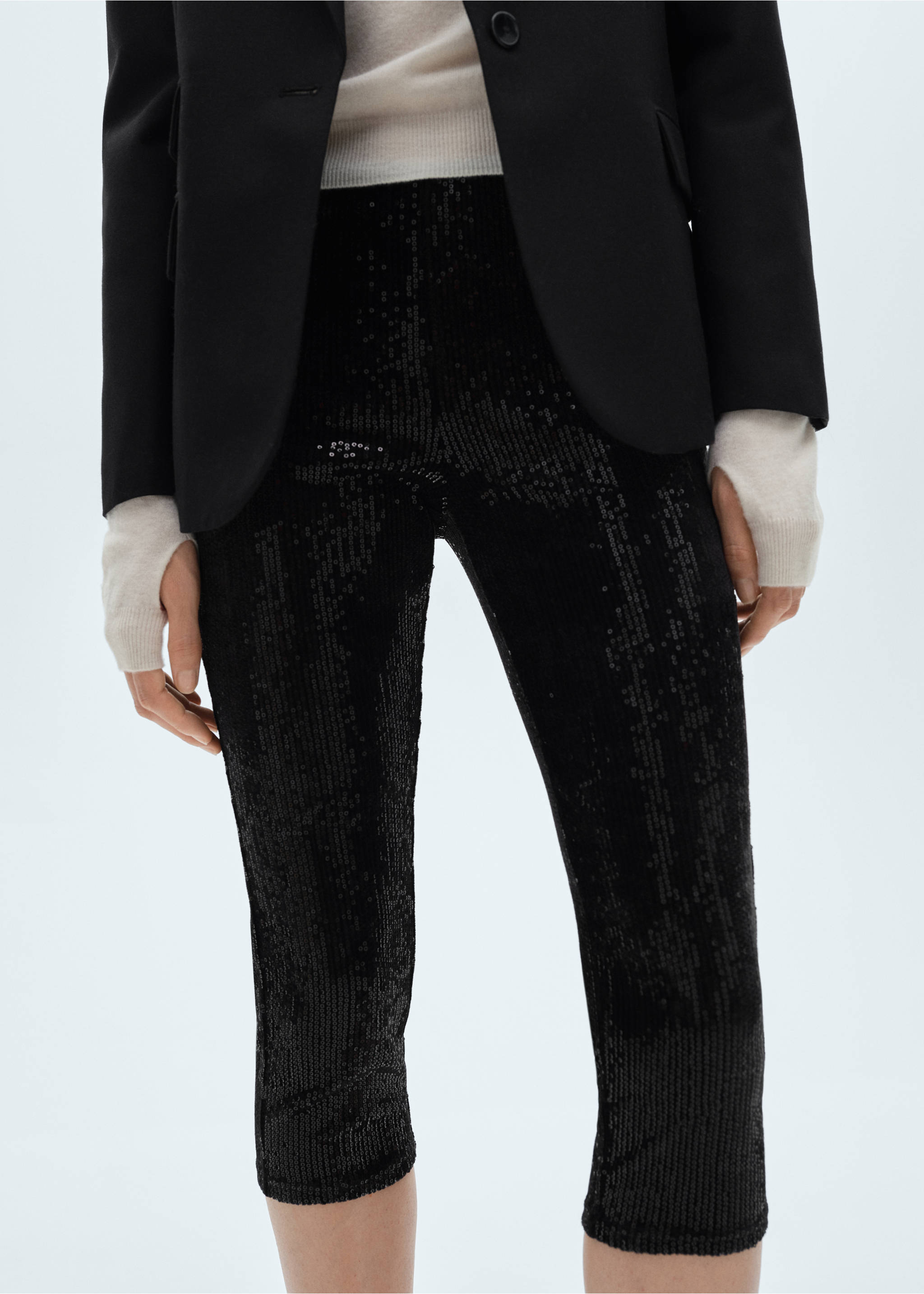 Sequined capri leggings - Medium plane, Black. Ref: 77068267-00.
