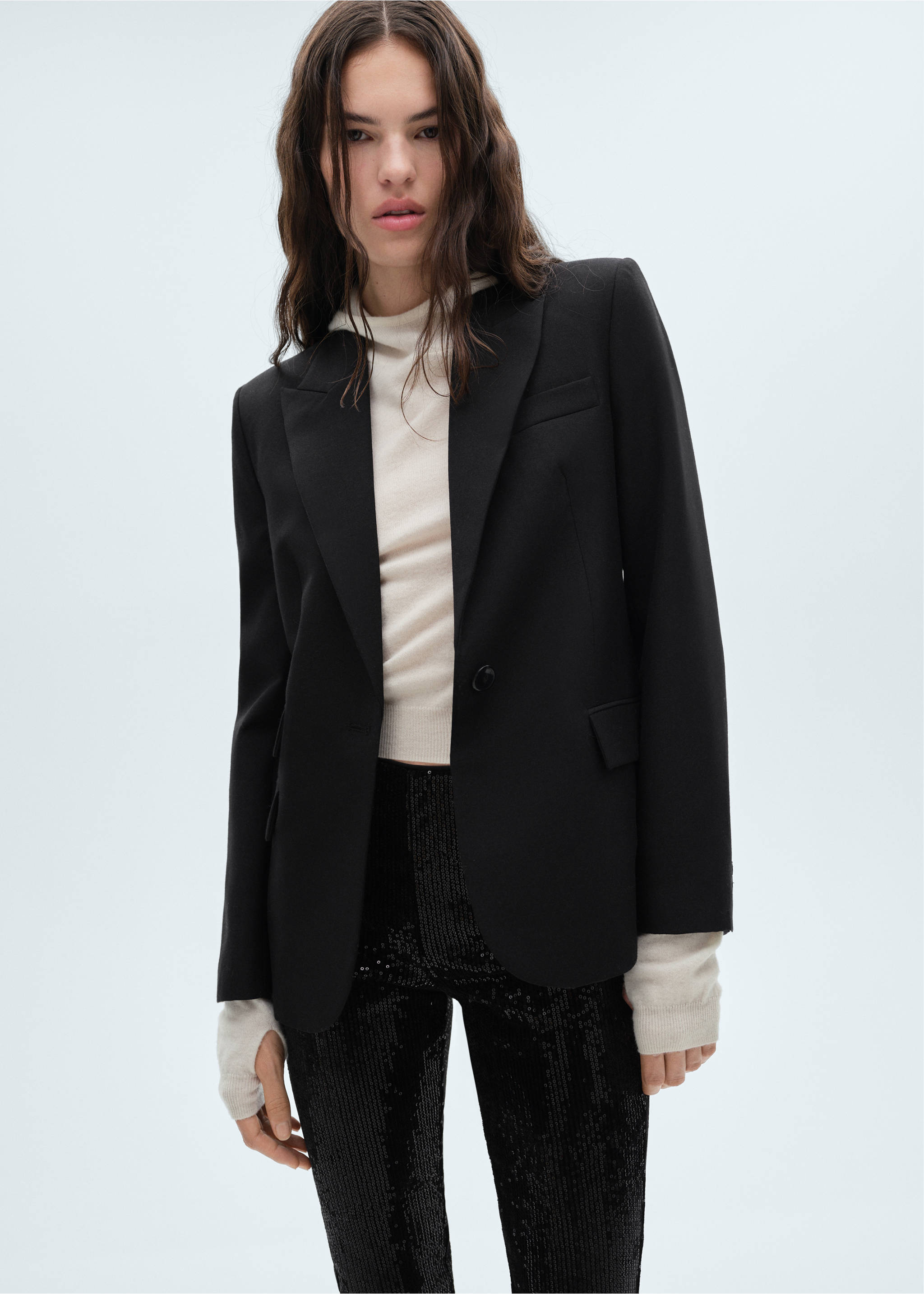 Sequined capri leggings - Details of the article 1, Black. Ref: 77068267-00.