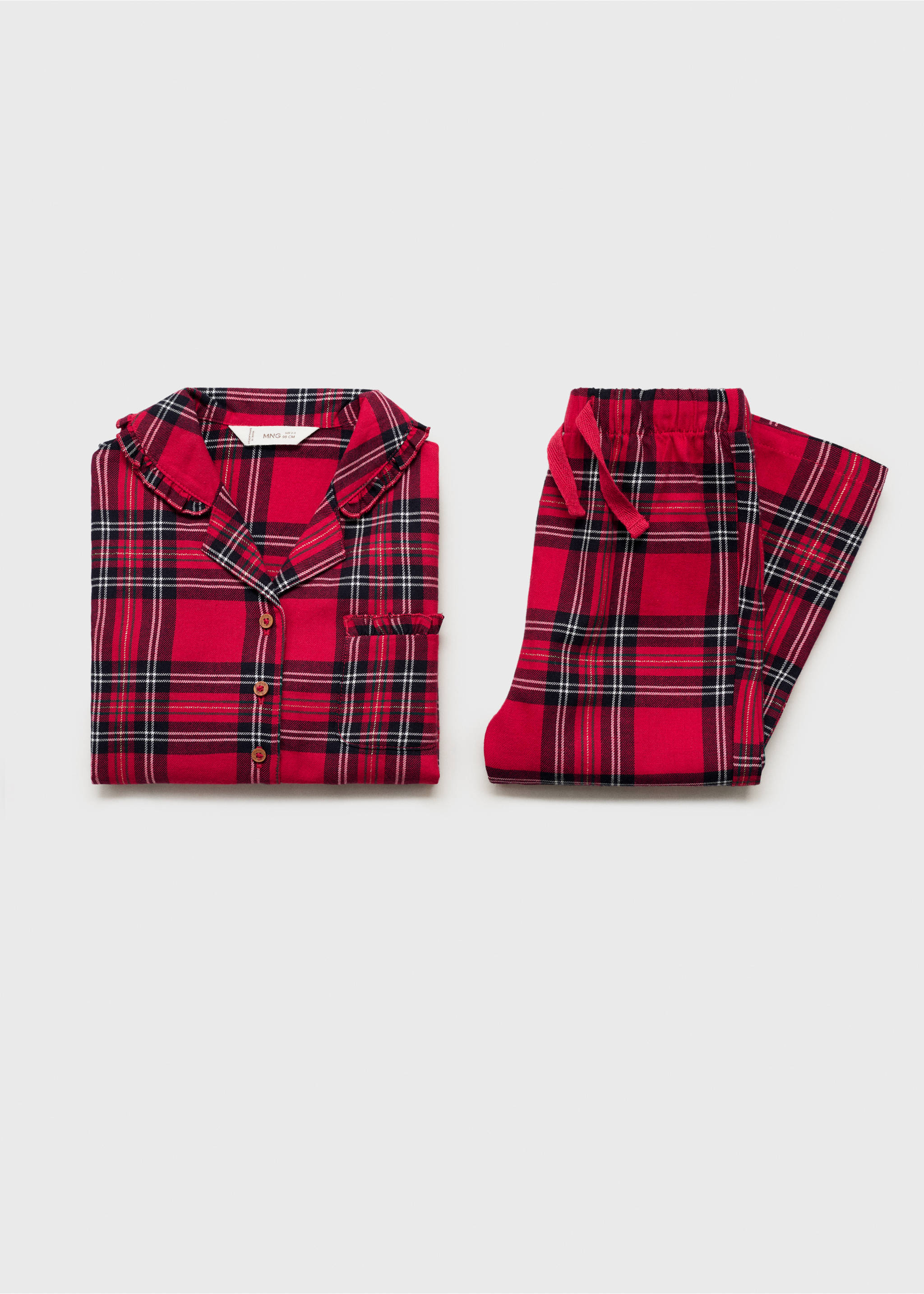 Two-pieces check long pyjamas - Details of the article 0, Red. Ref: 77068268-00.
