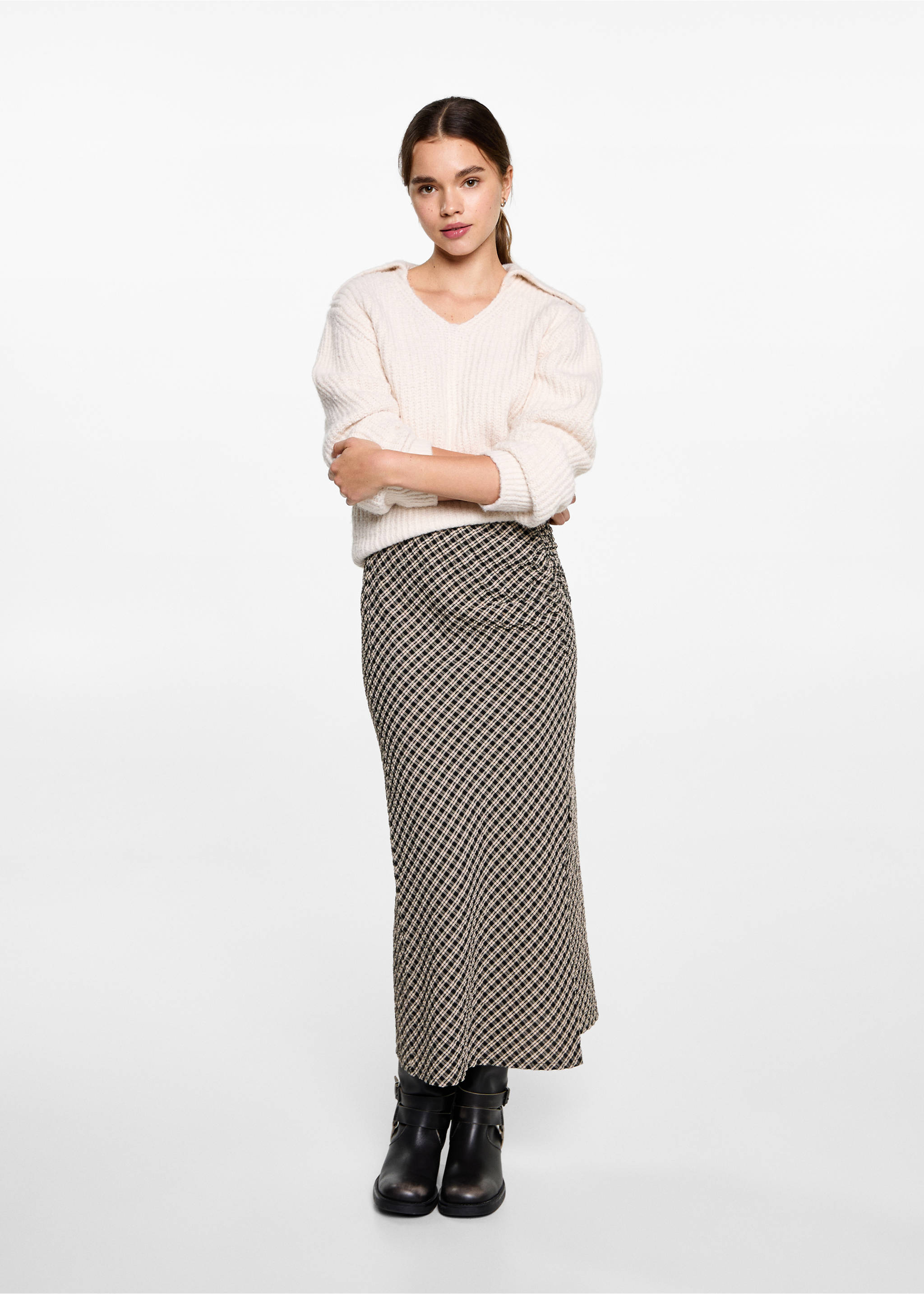 Checked midi skirt - General plane, Black. Ref: 77068278-00.