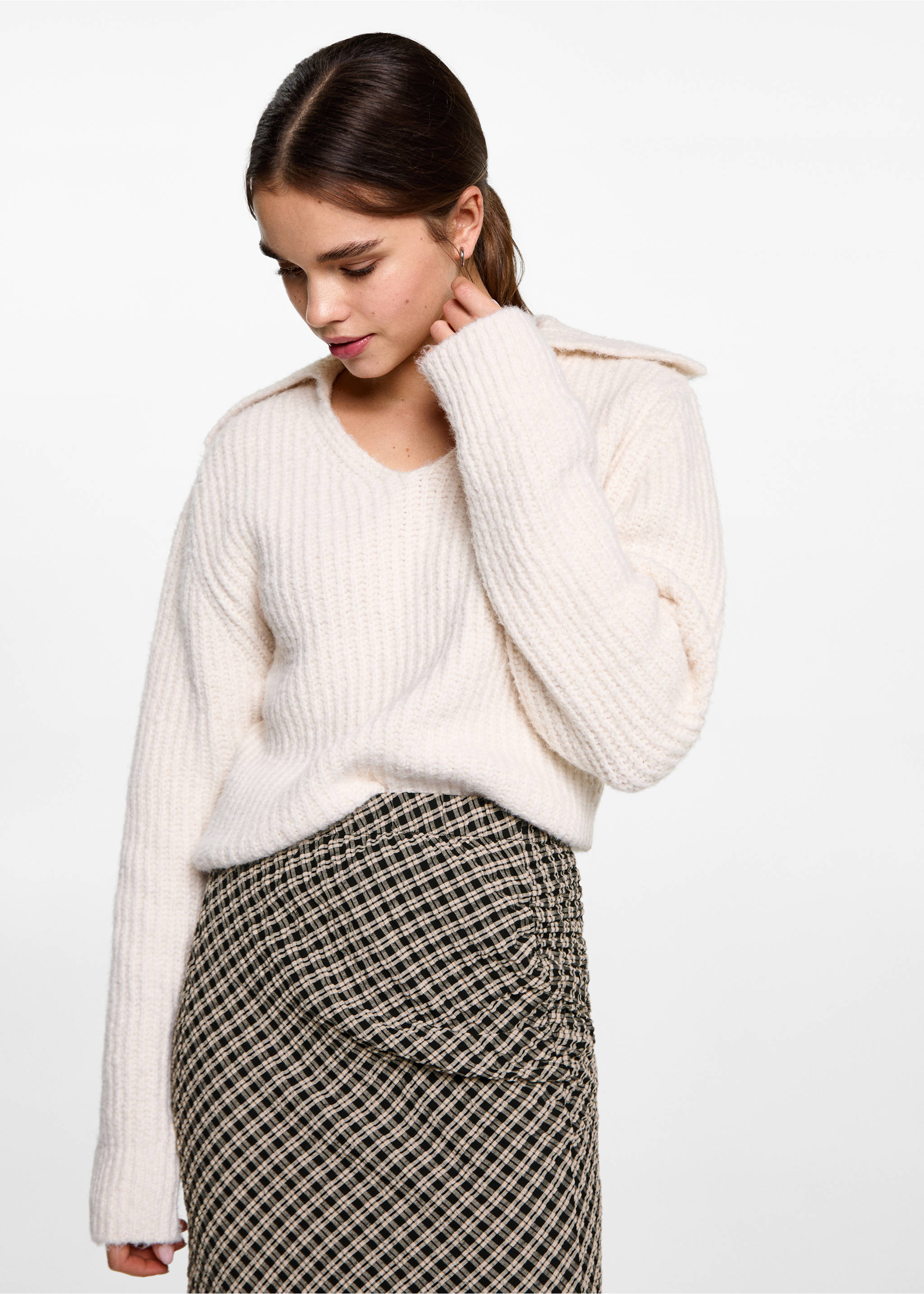 Checked midi skirt - Medium plane, Black. Ref: 77068278-00.