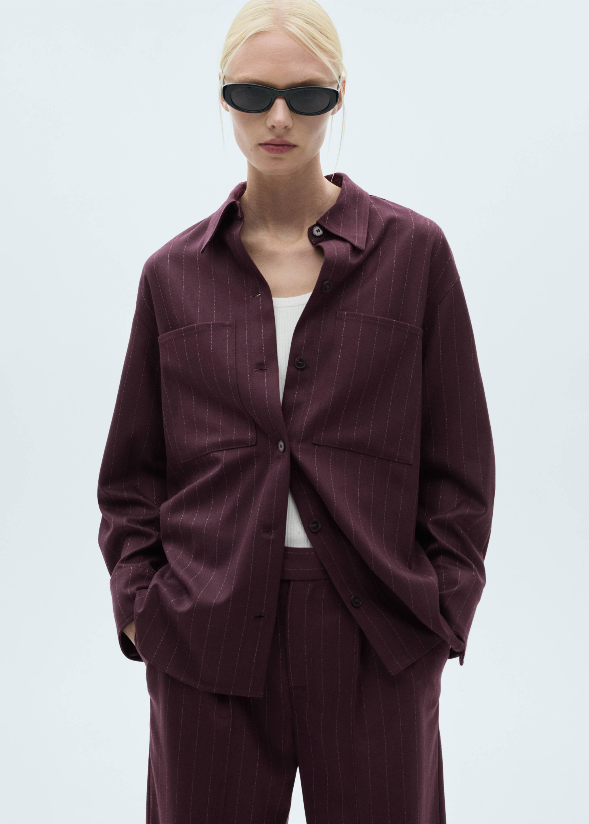 Pinstripe overshirt - Medium plane, Wine. Ref: 77068280-00.