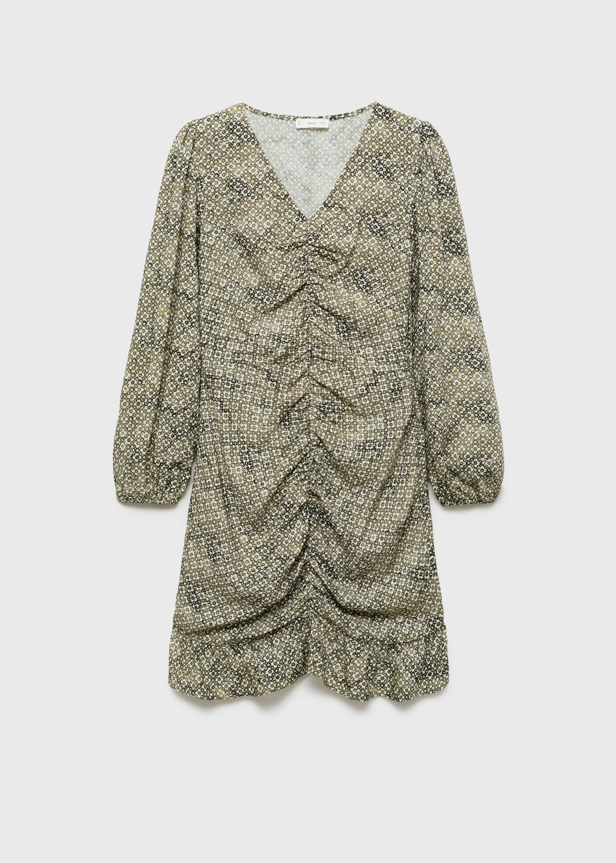 Geblümtes Kleid mit gerafftem Detail - Artikel ohne Model, Khaki. Ref: 77068281-00.