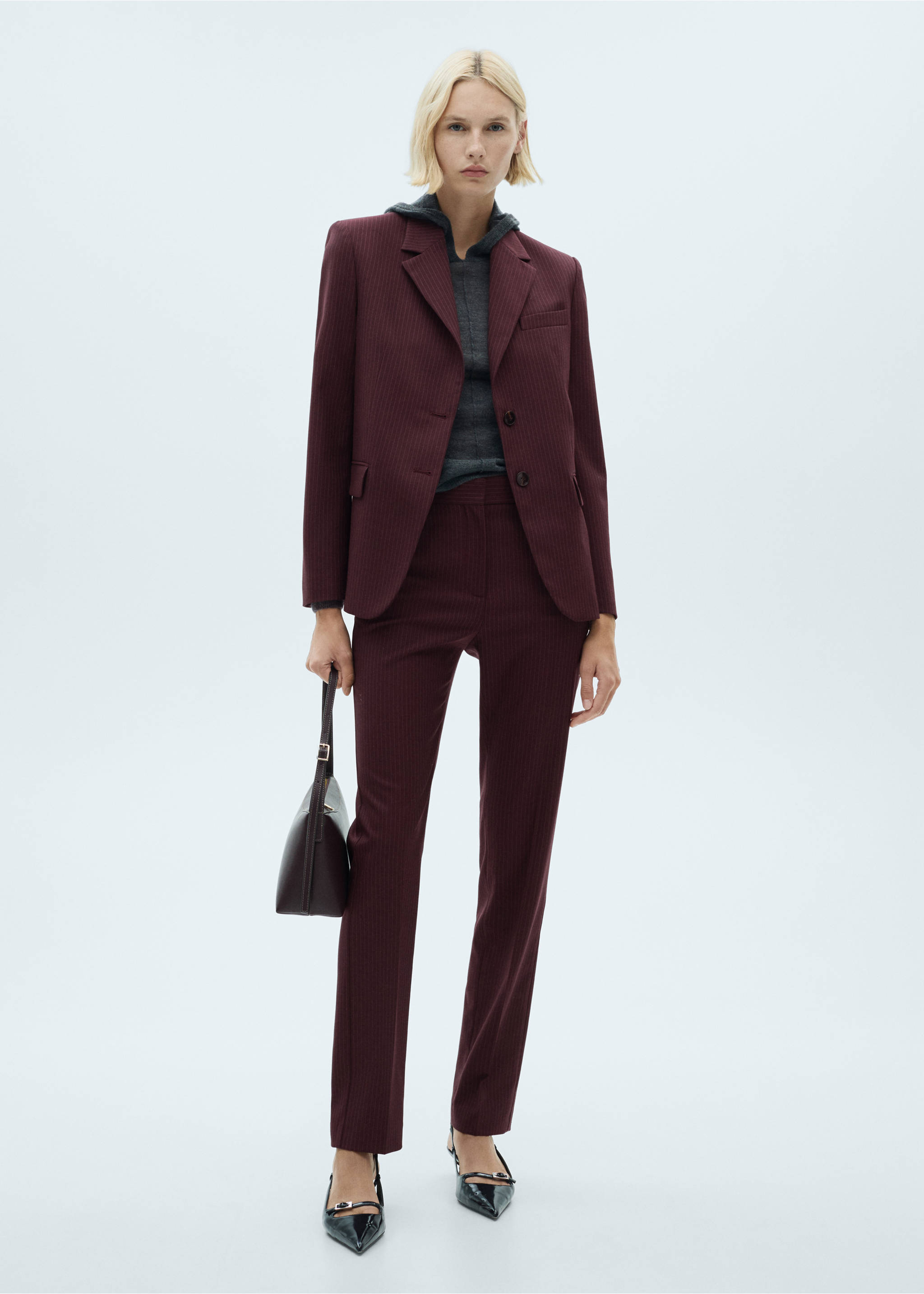 Pinstripe suit trousers - General plane, Maroon. Ref: 77068283-00.