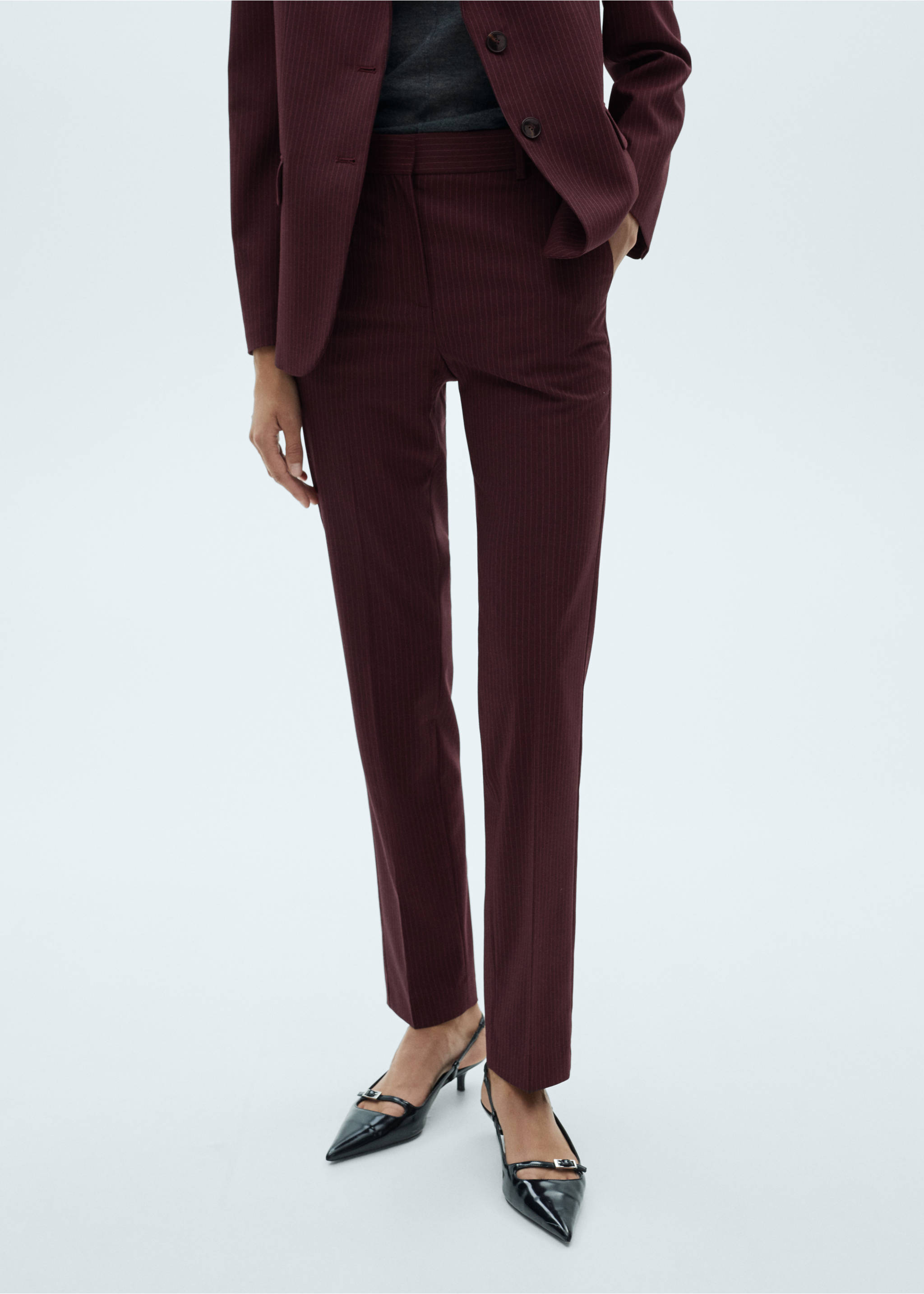 Pinstripe suit trousers - Medium plane, Maroon. Ref: 77068283-00.