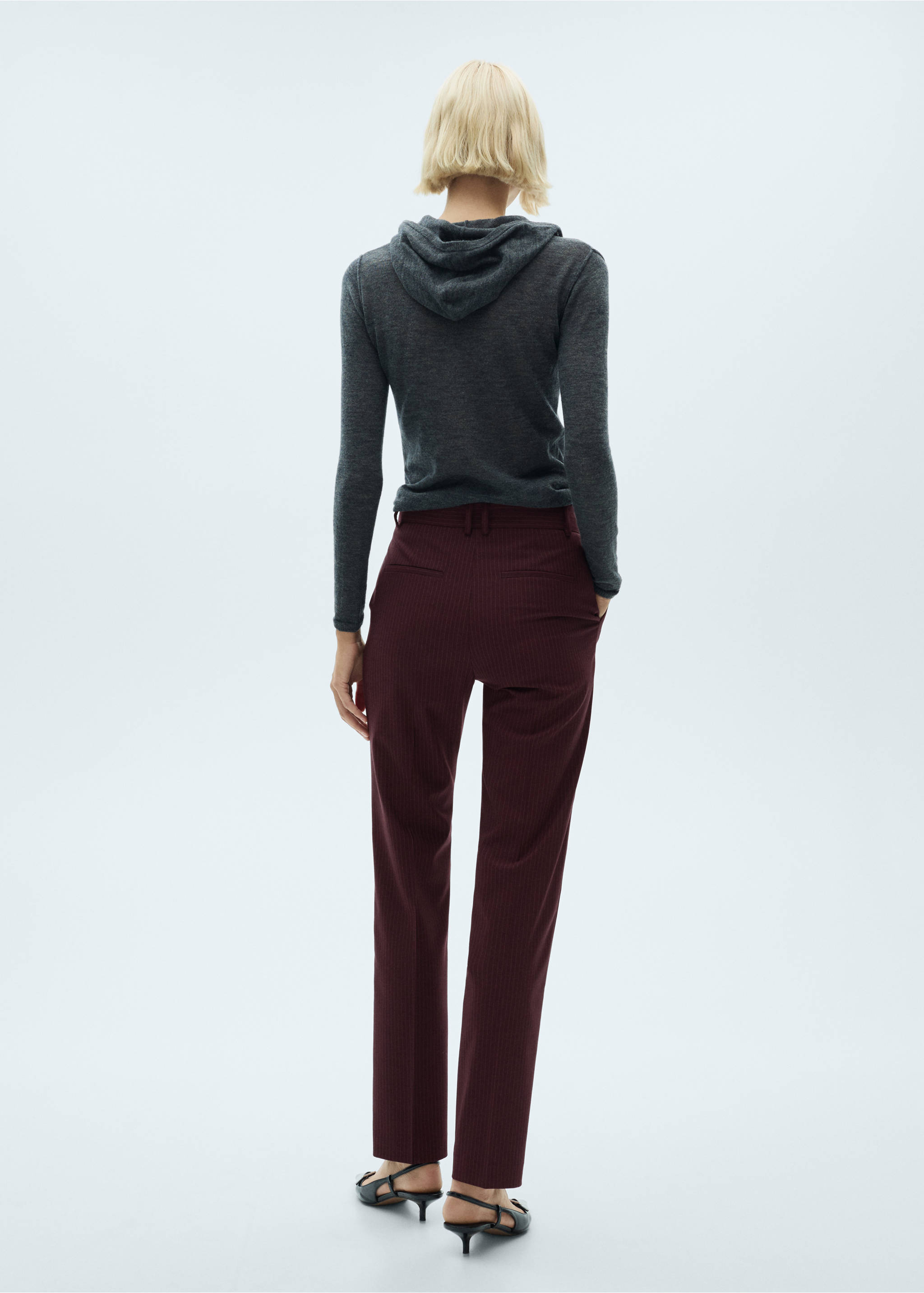 Pinstripe suit trousers - Reverse of the article, Maroon. Ref: 77068283-00.
