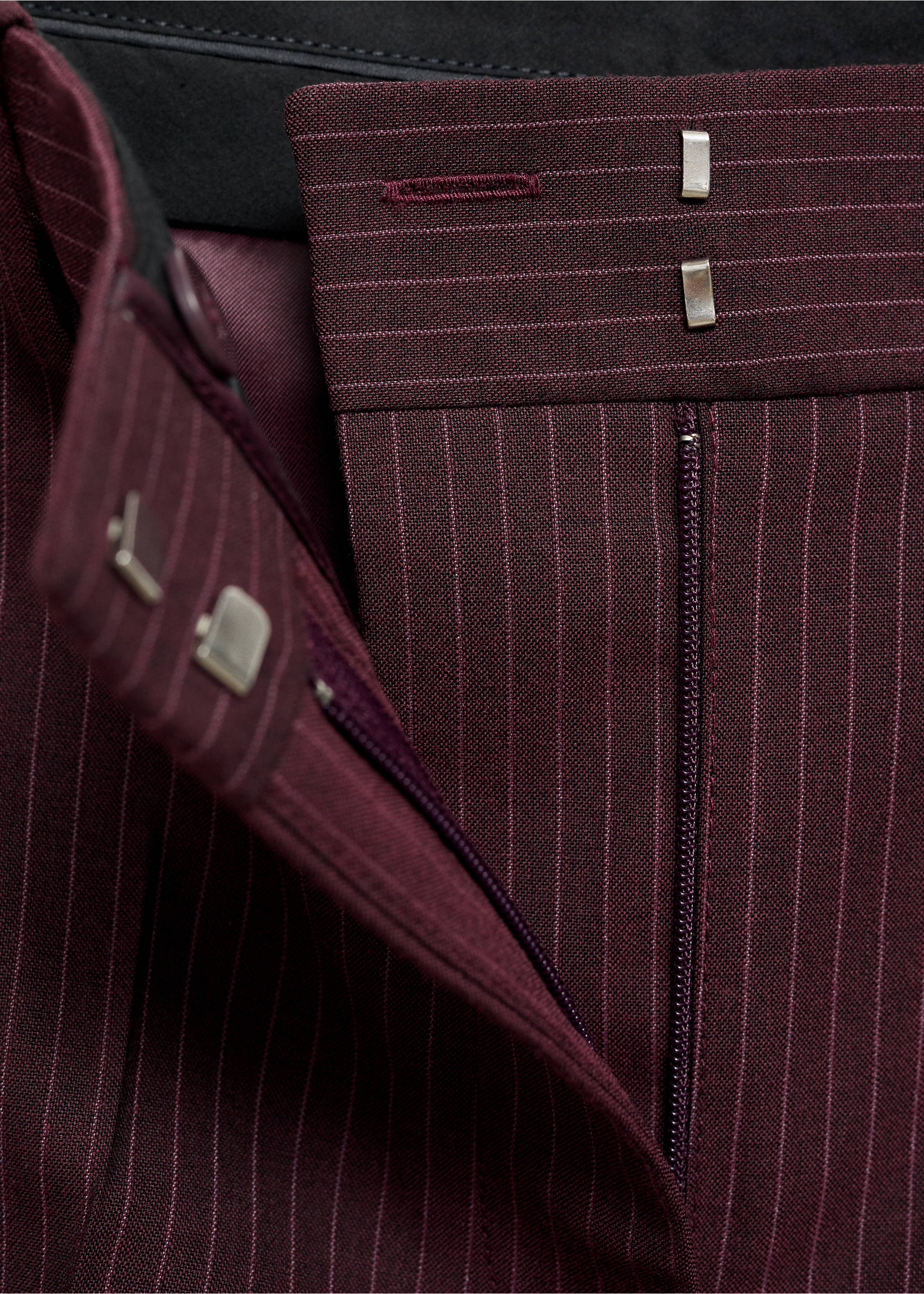 Pinstripe suit trousers - Details of the article 8, Maroon. Ref: 77068283-00.