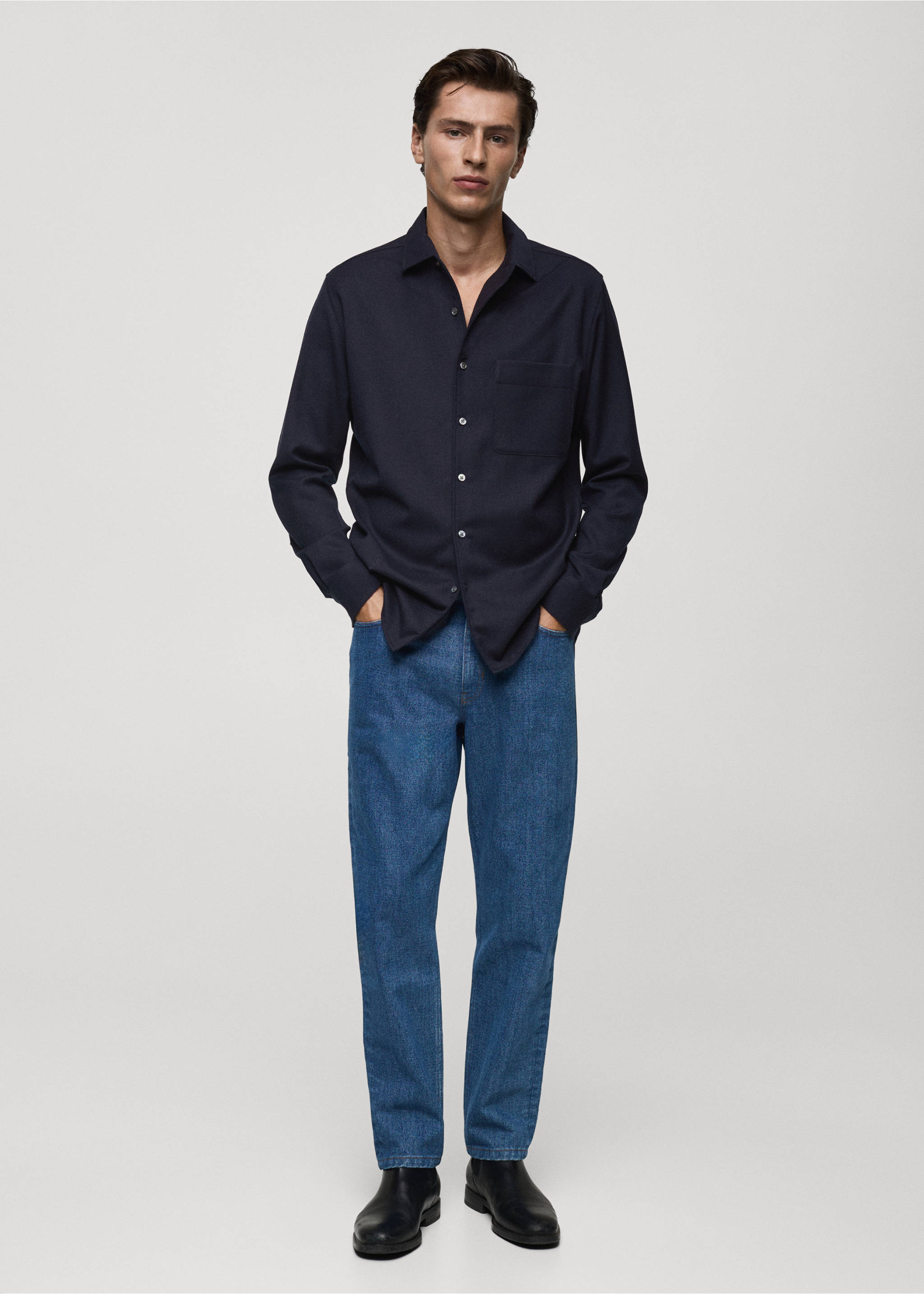 100% wool shirt with pocket - General plane, Dark Navy. Ref: 77068633-00.