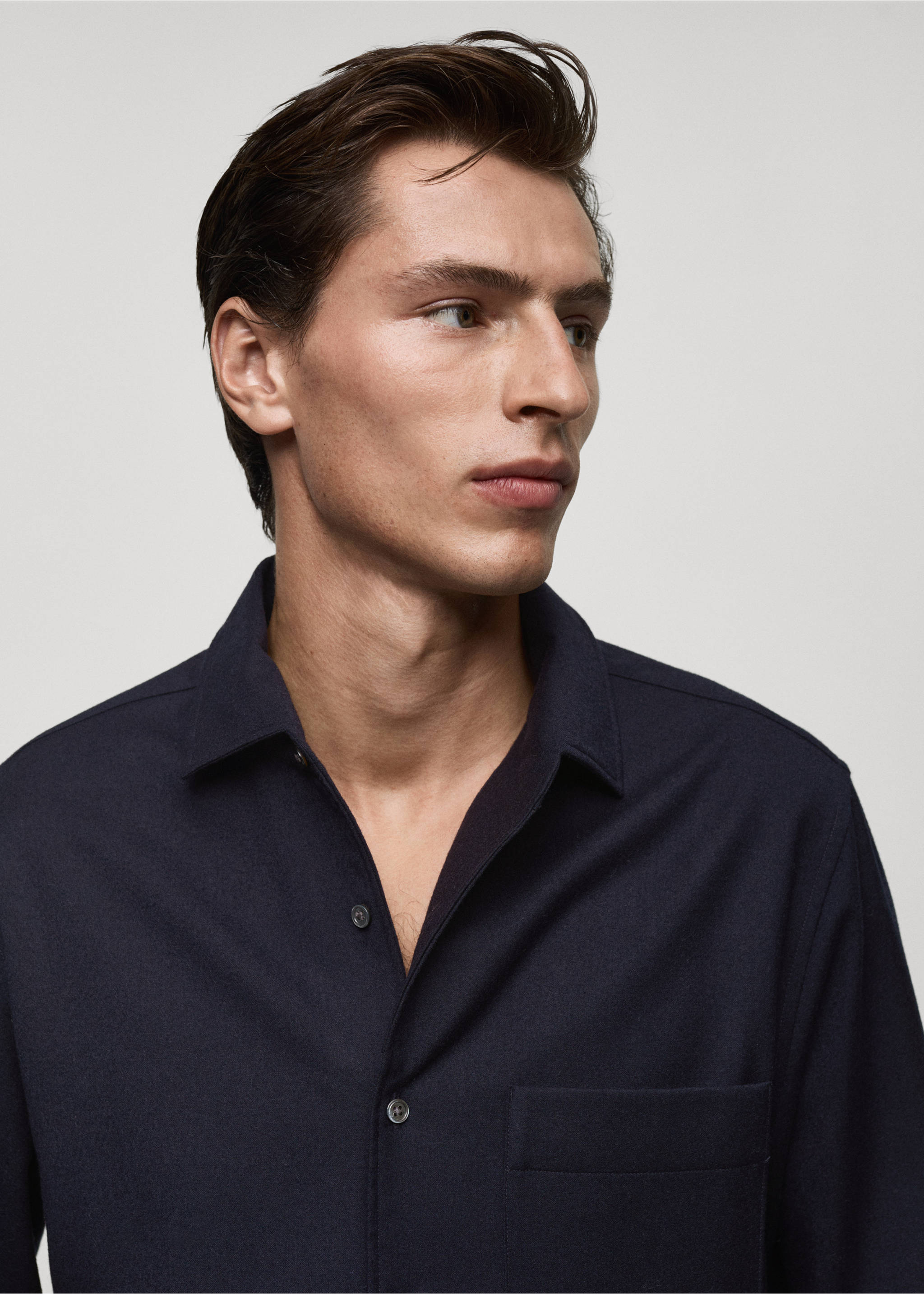 100% wool shirt with pocket - Details of the article 1, Dark Navy. Ref: 77068633-00.