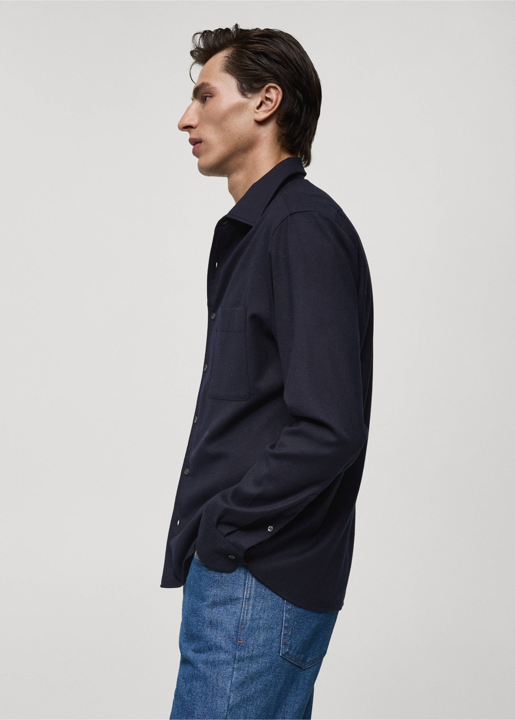 100% wool shirt with pocket - Details of the article 2, Dark Navy. Ref: 77068633-00.
