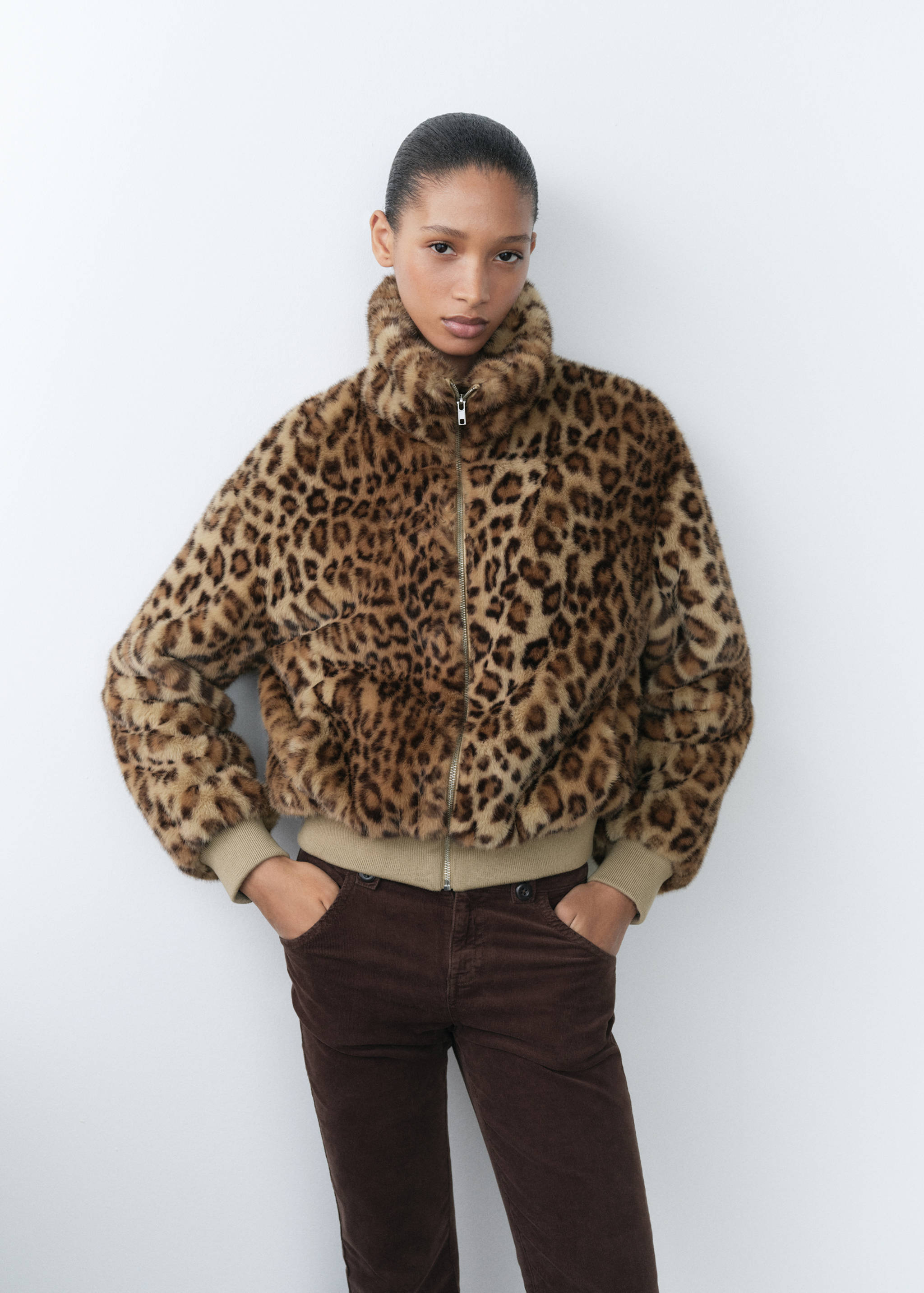 Faux-fur leopard-print jacket - Medium plane