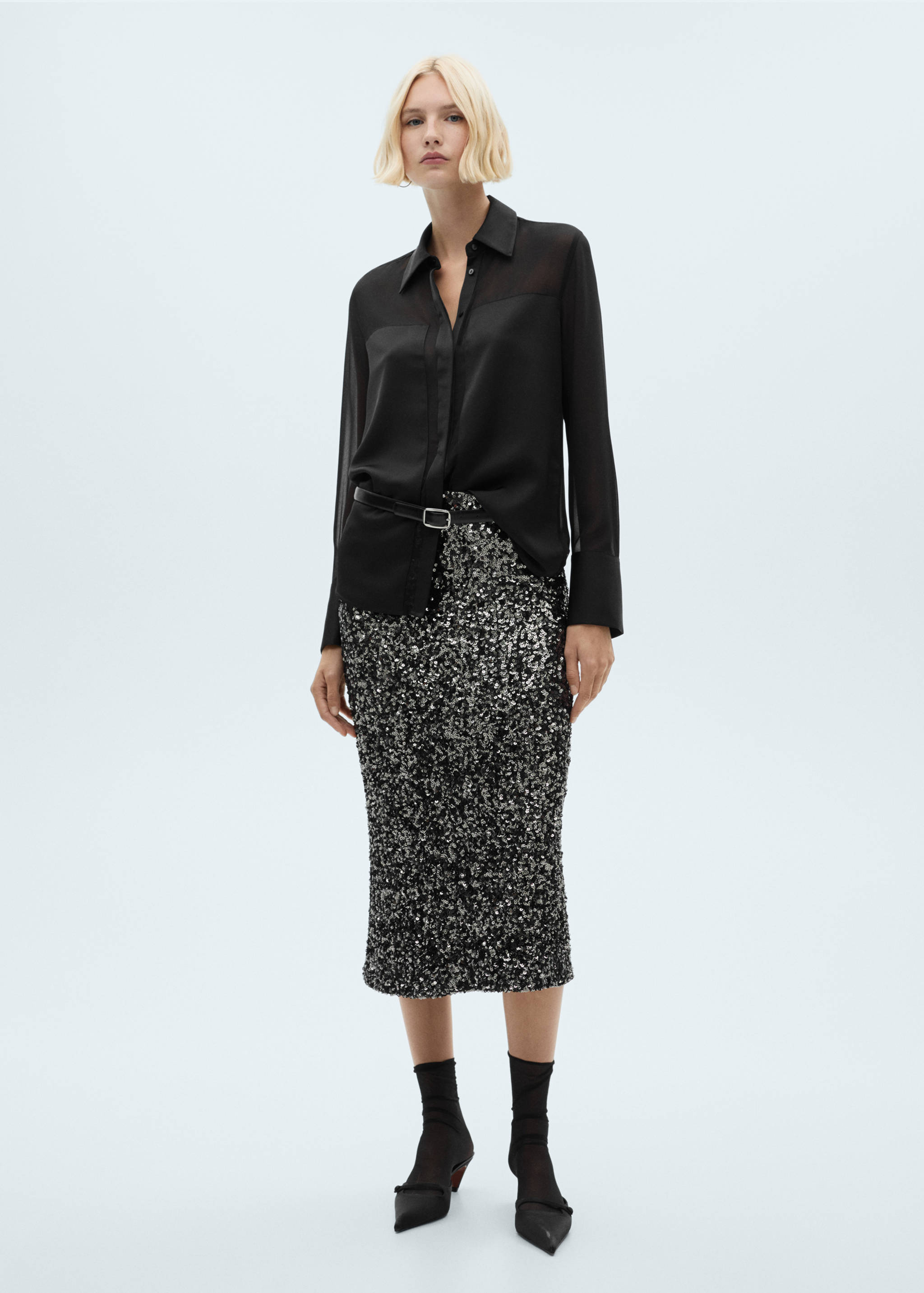 Koszula z szyfonu z satynowymi wstawkami - Plan ogólny