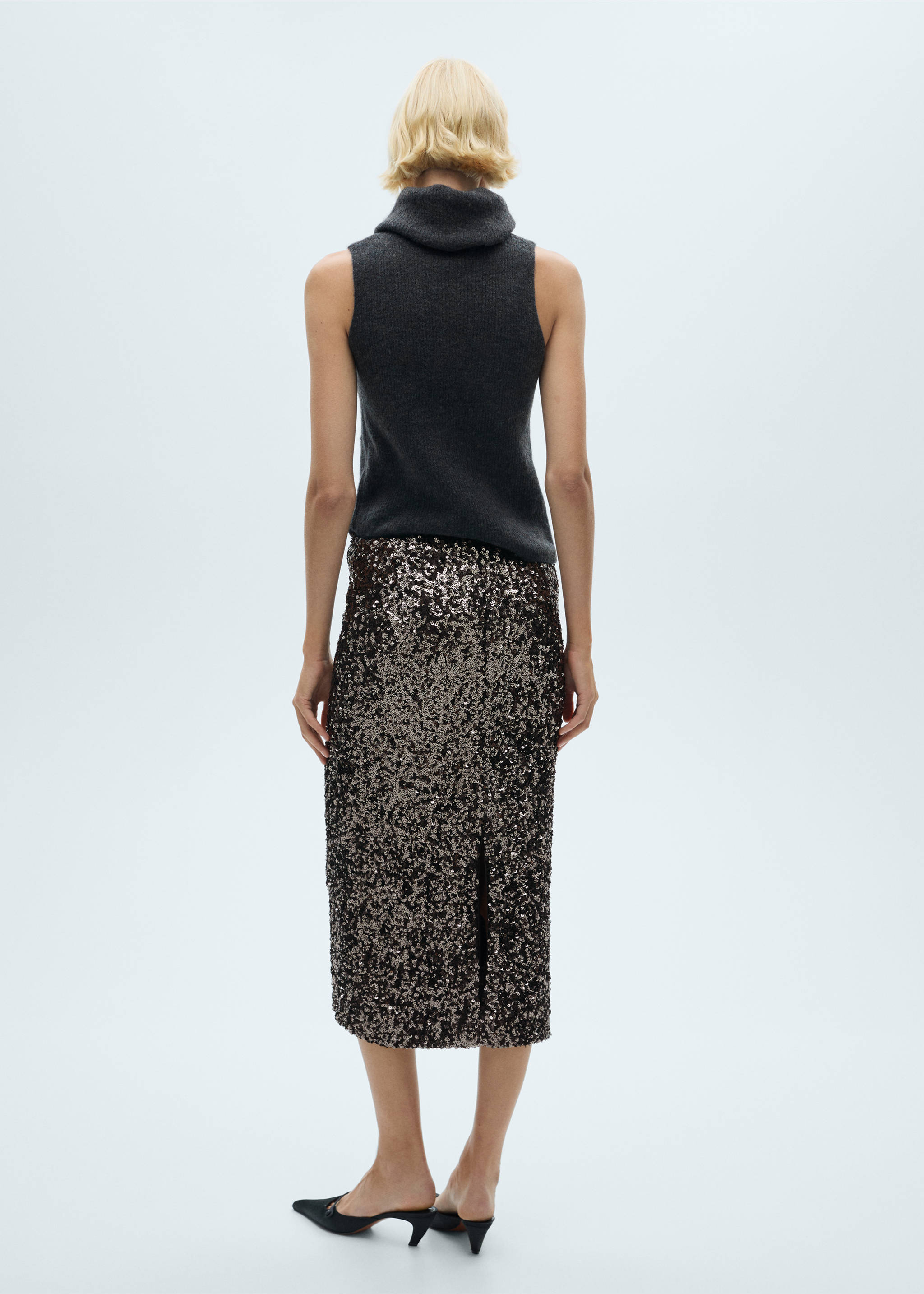 Jupe midi sequins - Verso de l’article, Gris anthracite. Ref: 77069060-00.